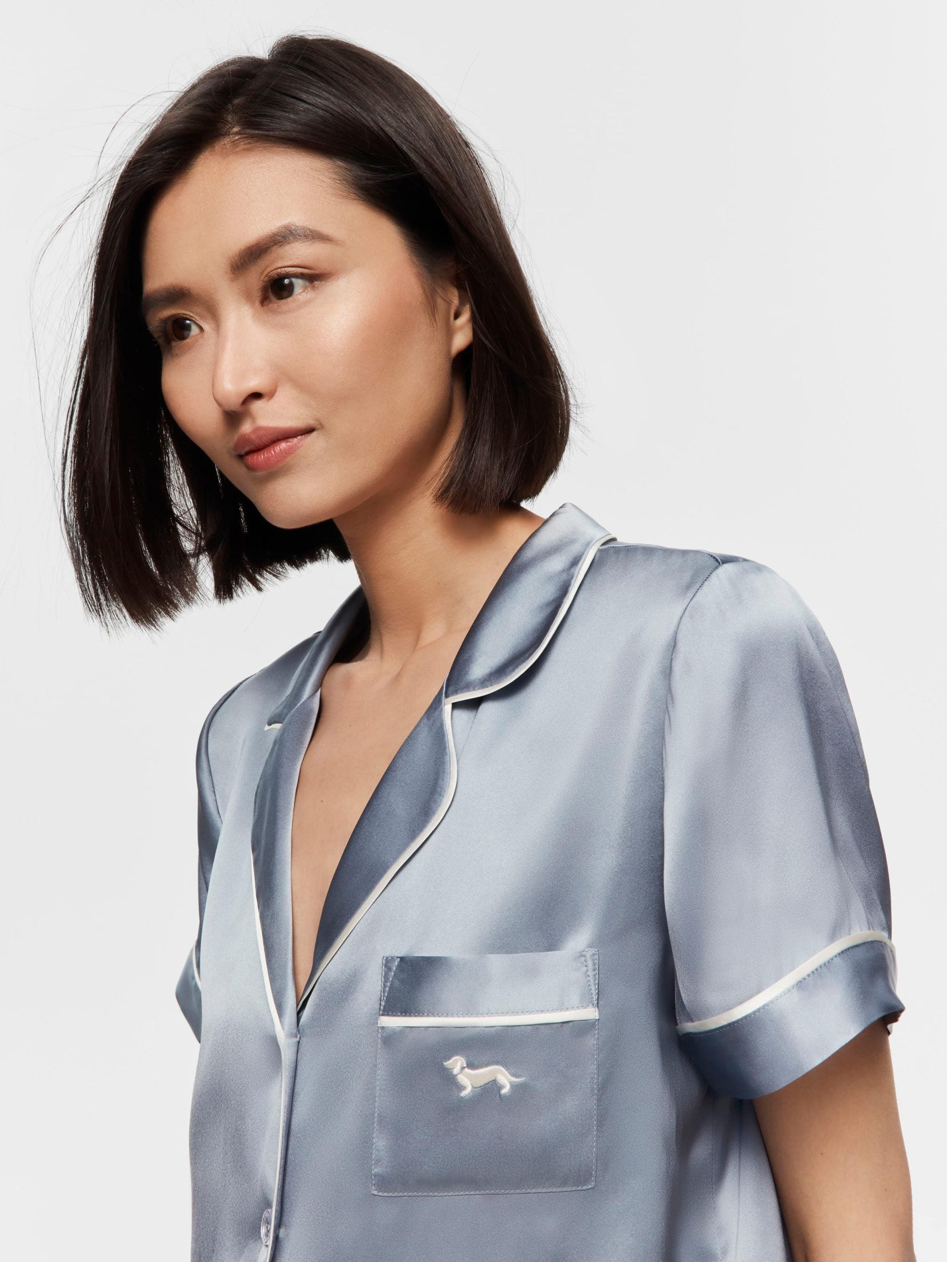 Steel Blue Mulberry Silk Shortie Pj Set steelblue