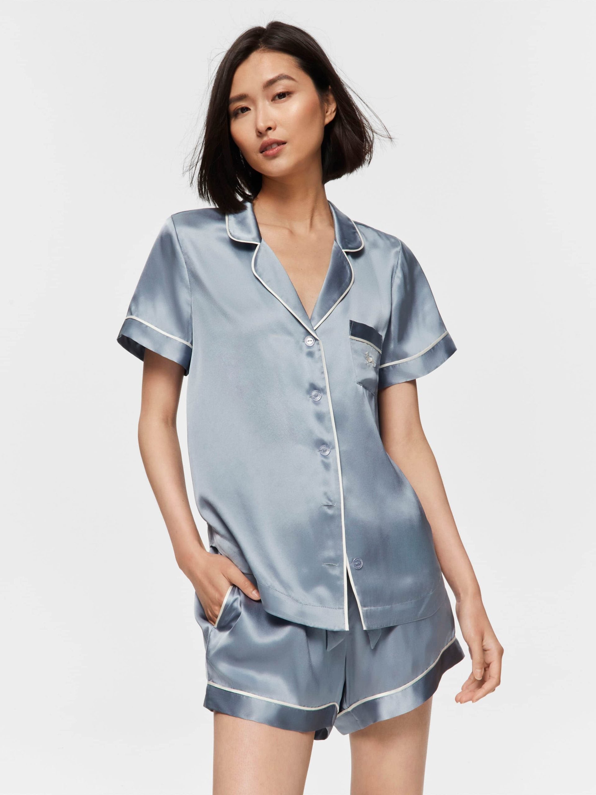 Steel Blue Mulberry Silk Shortie Pj Set steelblue