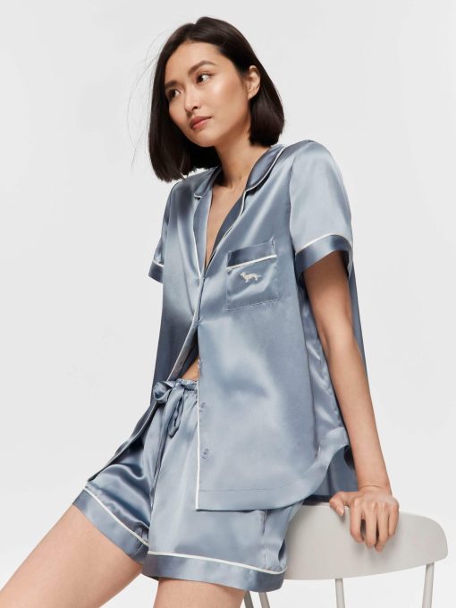 Steel Blue Mulberry Silk Shortie Pj Set steelblue