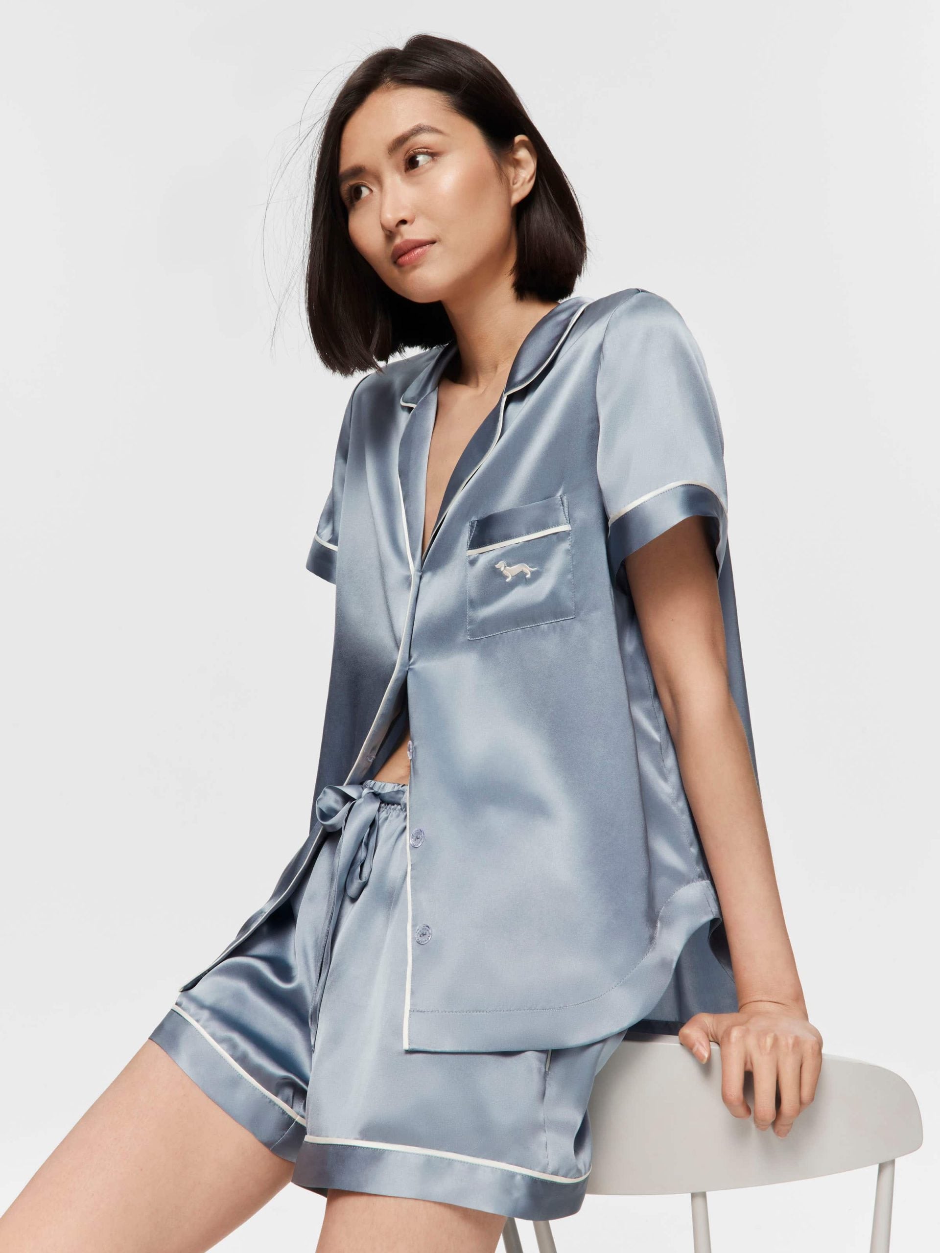 Steel Blue Mulberry Silk Shortie Pj Set steelblue