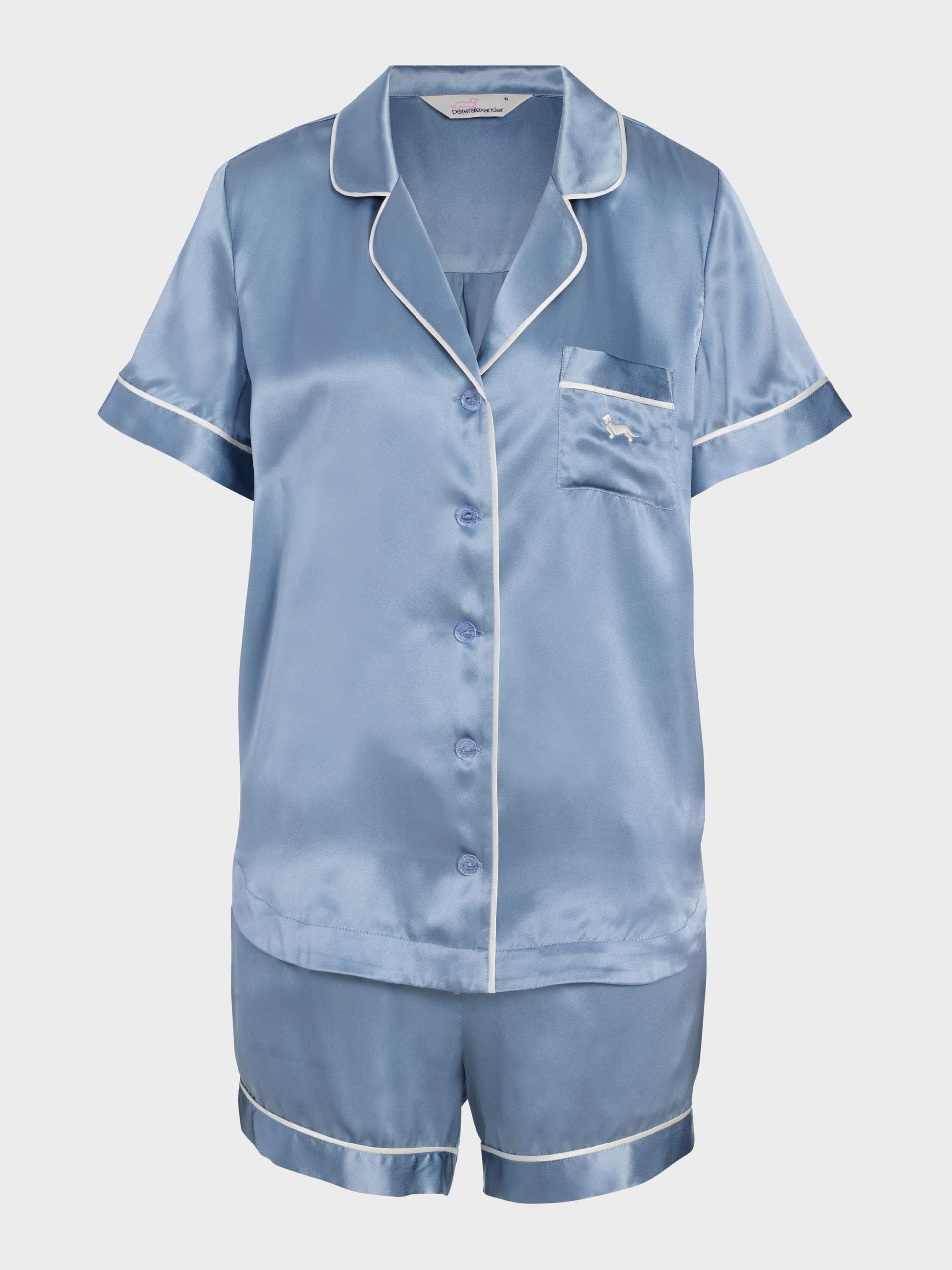 Steel Blue Mulberry Silk Shortie Pj Set steelblue
