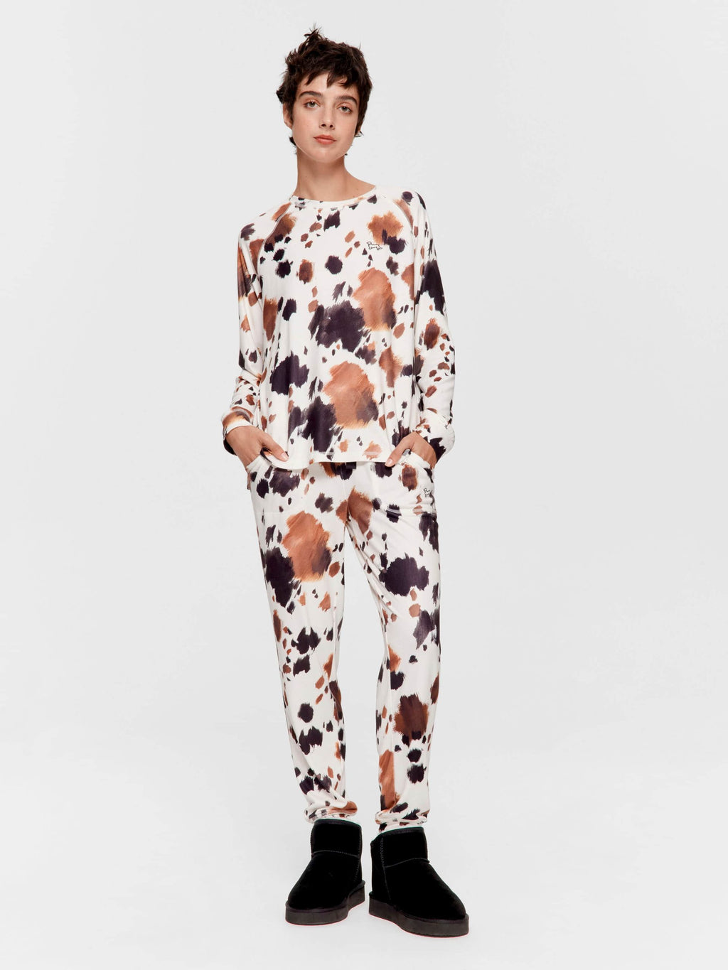 Cow Plush Oversized Long Sleeve Top Multi