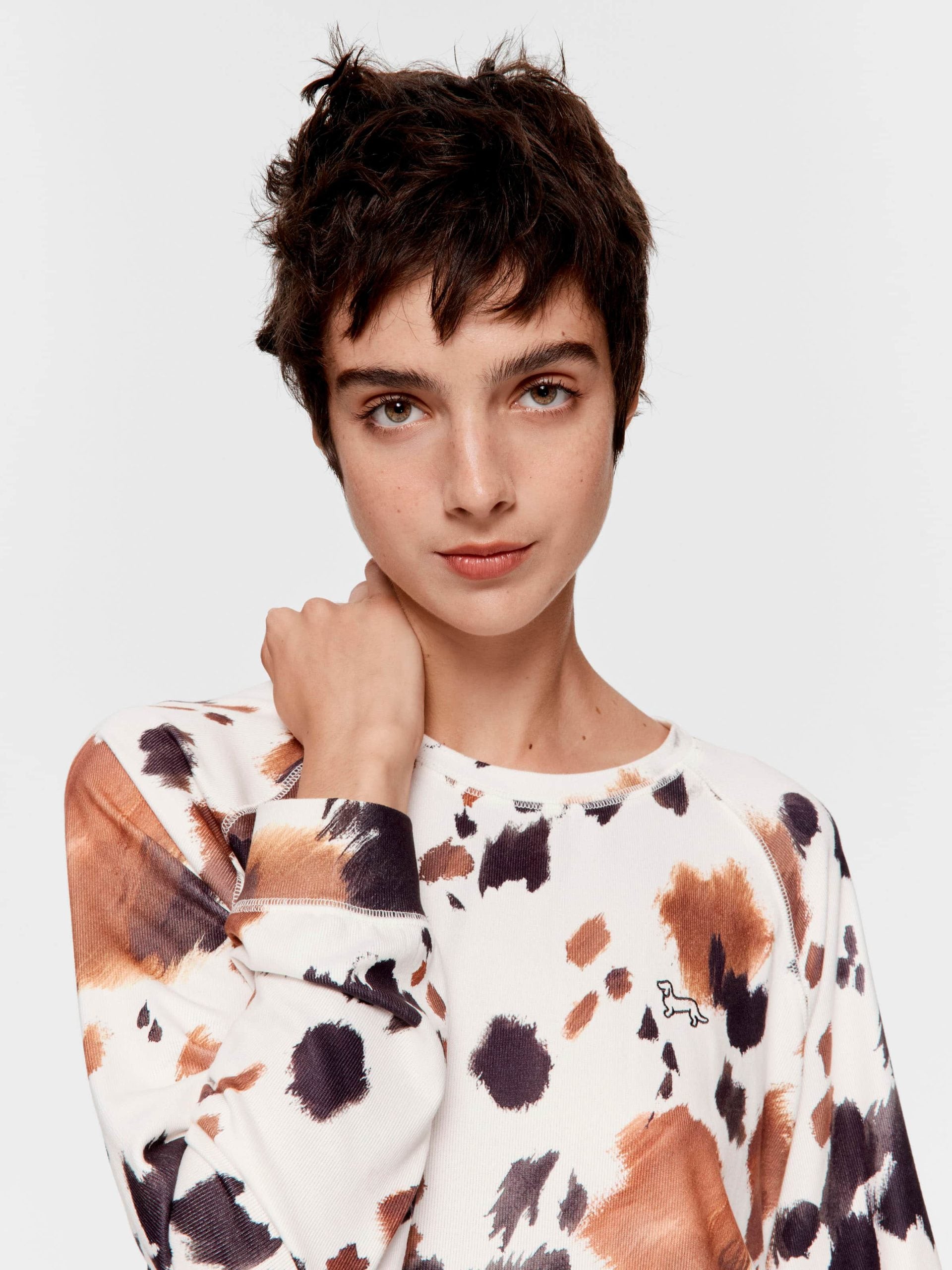Cow Plush Oversized Long Sleeve Top Multi