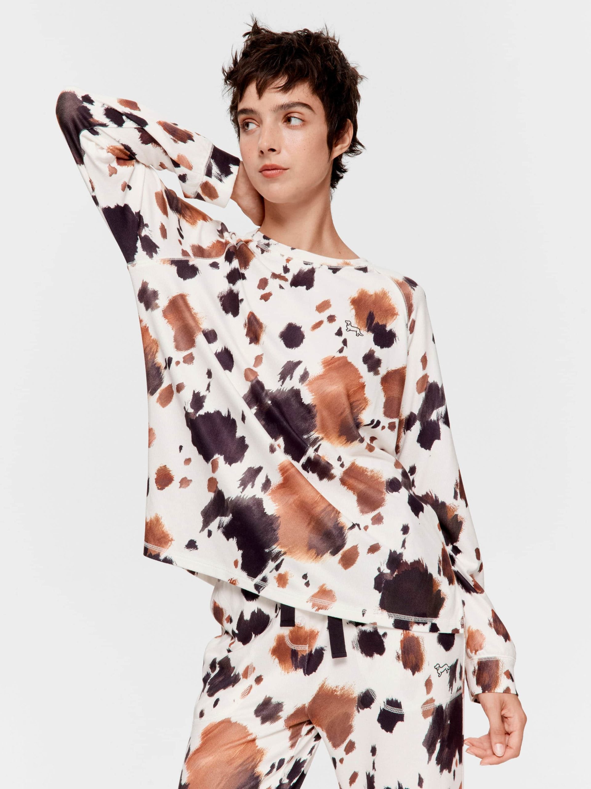 Cow Plush Oversized Long Sleeve Top Multi