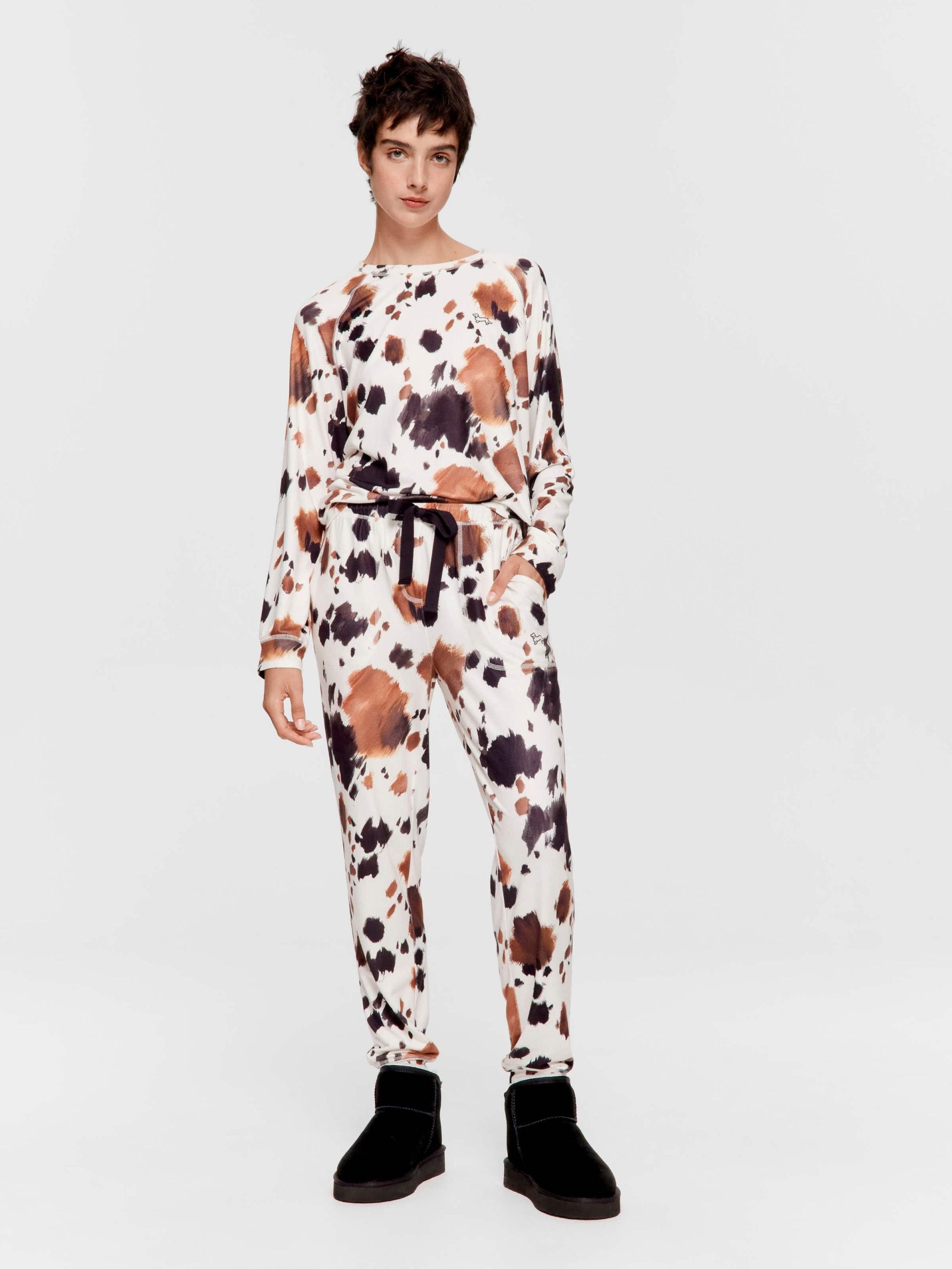 Cow Plush Easy Pj Pant Multi