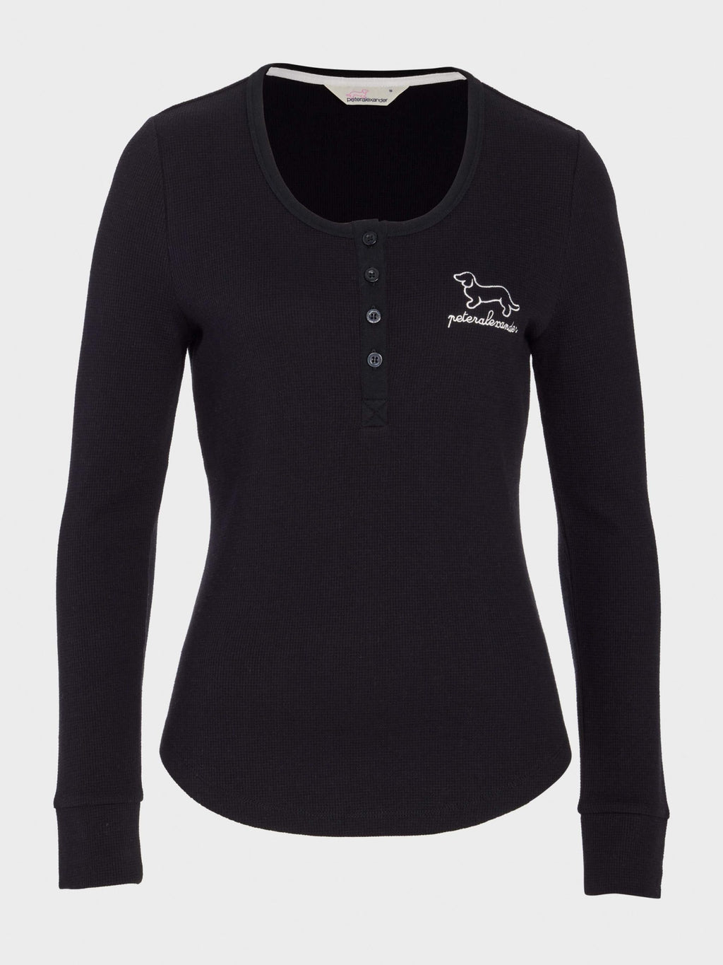 Black Waffle Henley Long Sleeve Top Black