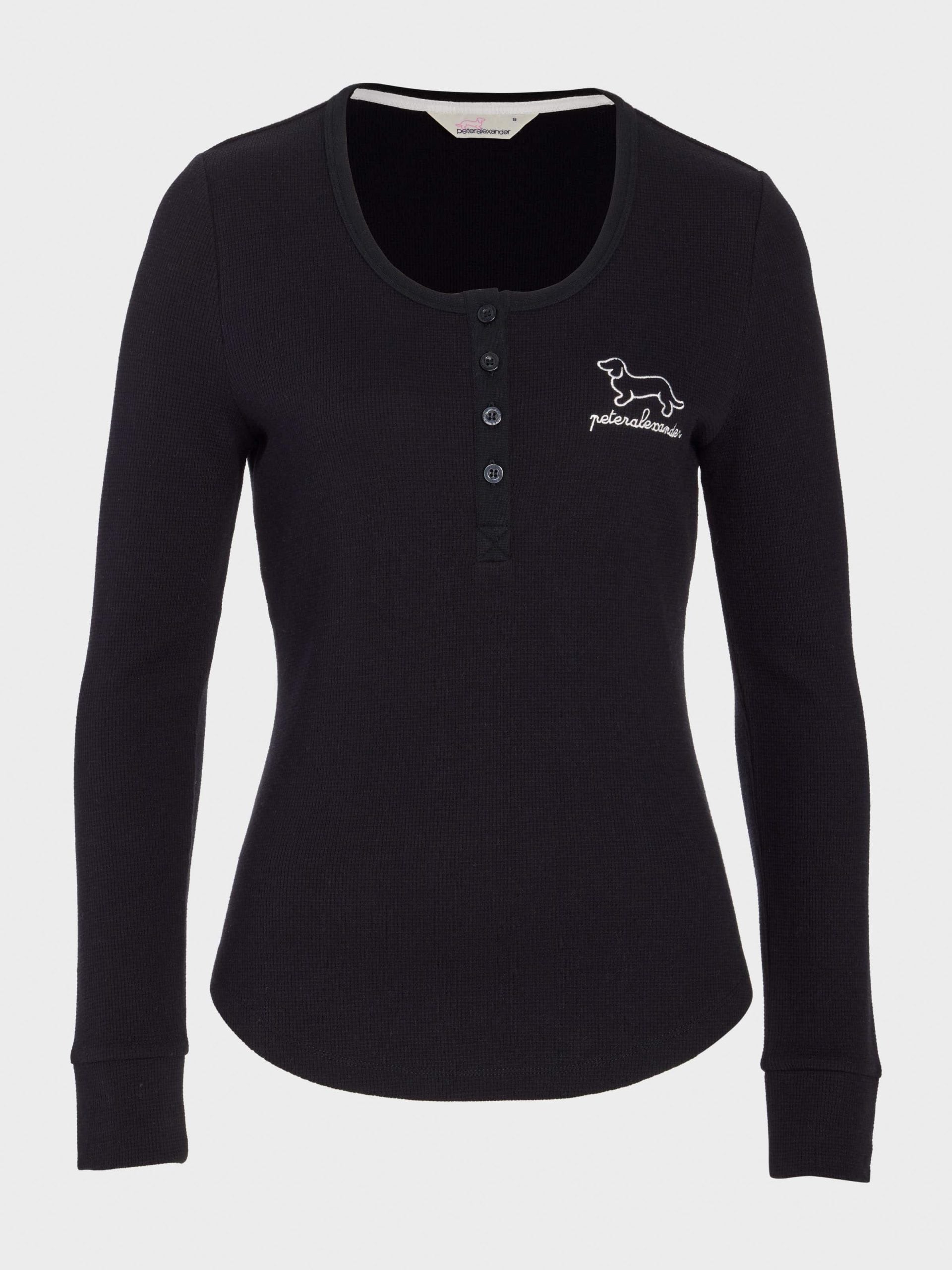 Black Waffle Henley Long Sleeve Top Black