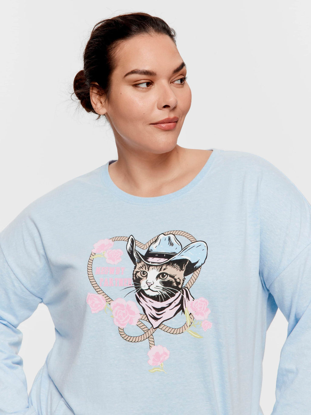 P.A. Plus Cowboy Kitty Long Sleeve Top Pale Blue