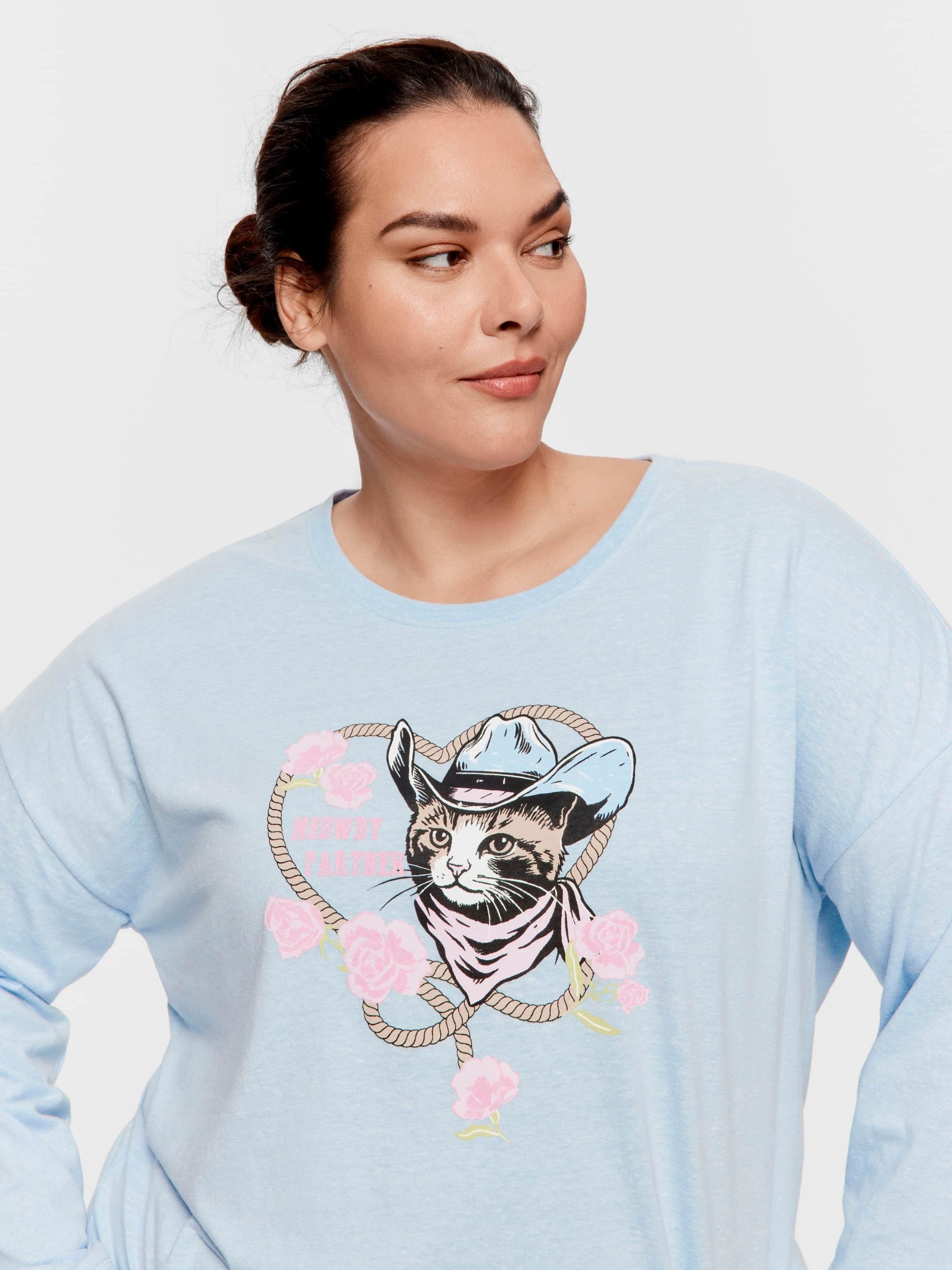 P.A. Plus Cowboy Kitty Long Sleeve Top Pale Blue