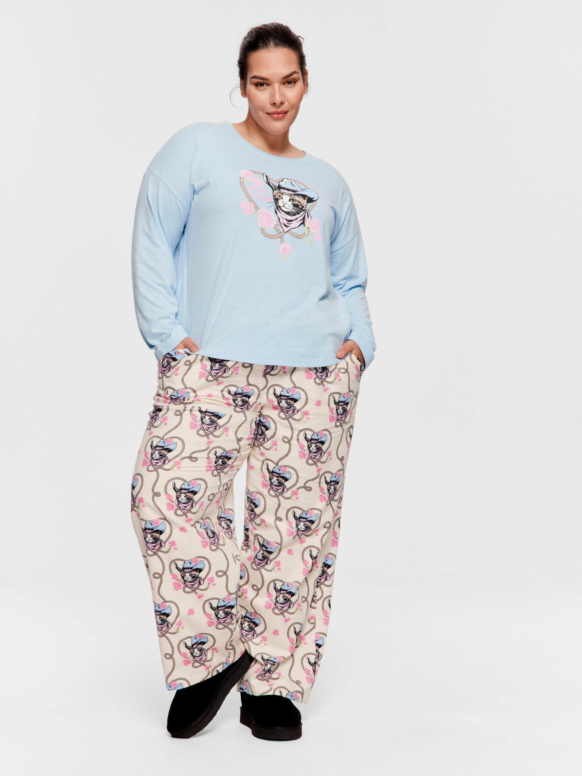 P.A. Plus Cowboy Kitty Long Sleeve Top Pale Blue