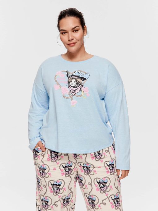 P.A. Plus Cowboy Kitty Long Sleeve Top Pale Blue