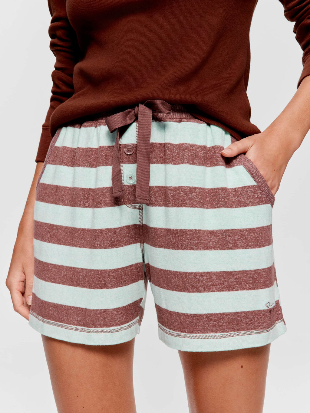 Mint Choc Fuzzy Stripe Long Pj Short multi