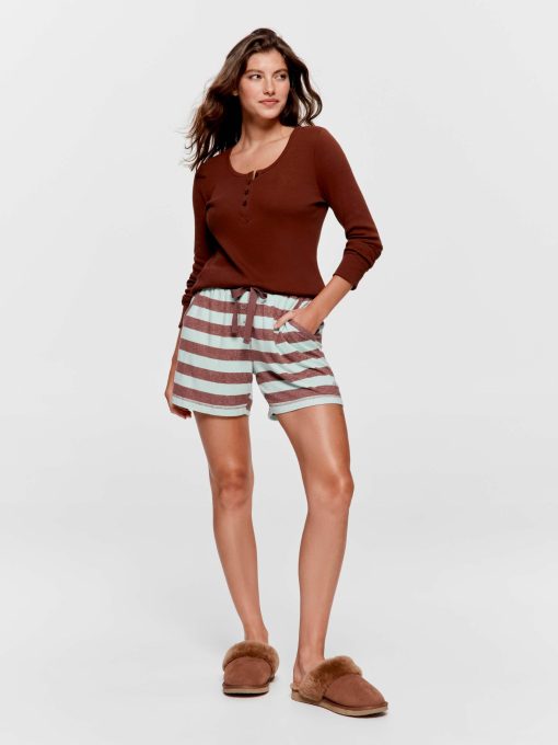 Mint Choc Fuzzy Stripe Long Pj Short multi