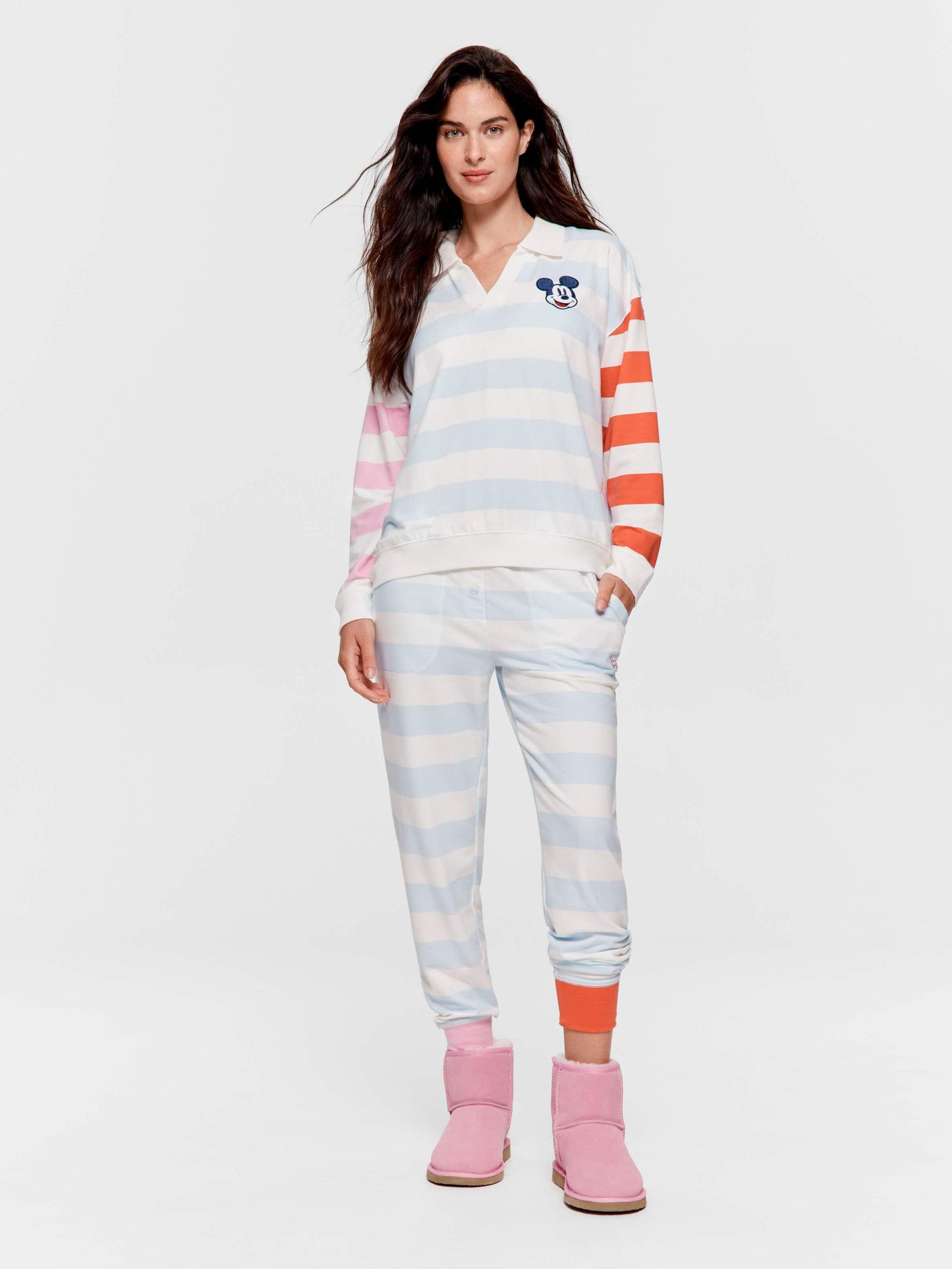 Pastel Stripe Mickey Mouse Collared Sweater Multi