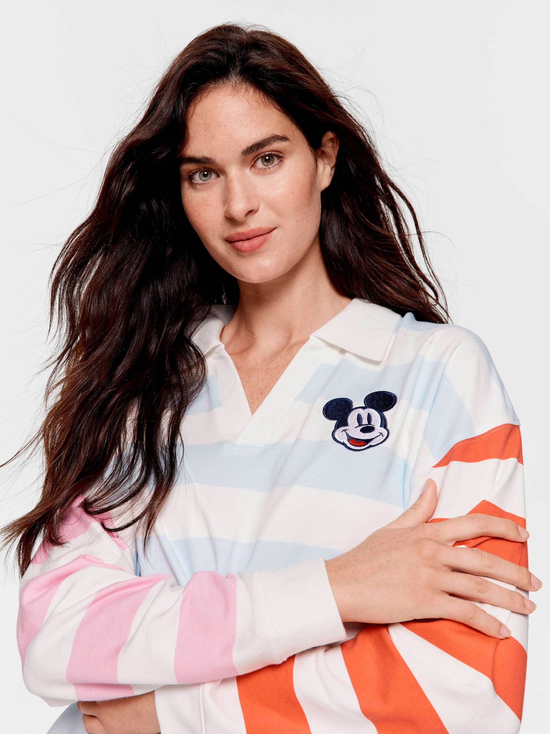Pastel Stripe Mickey Mouse Collared Sweater Multi
