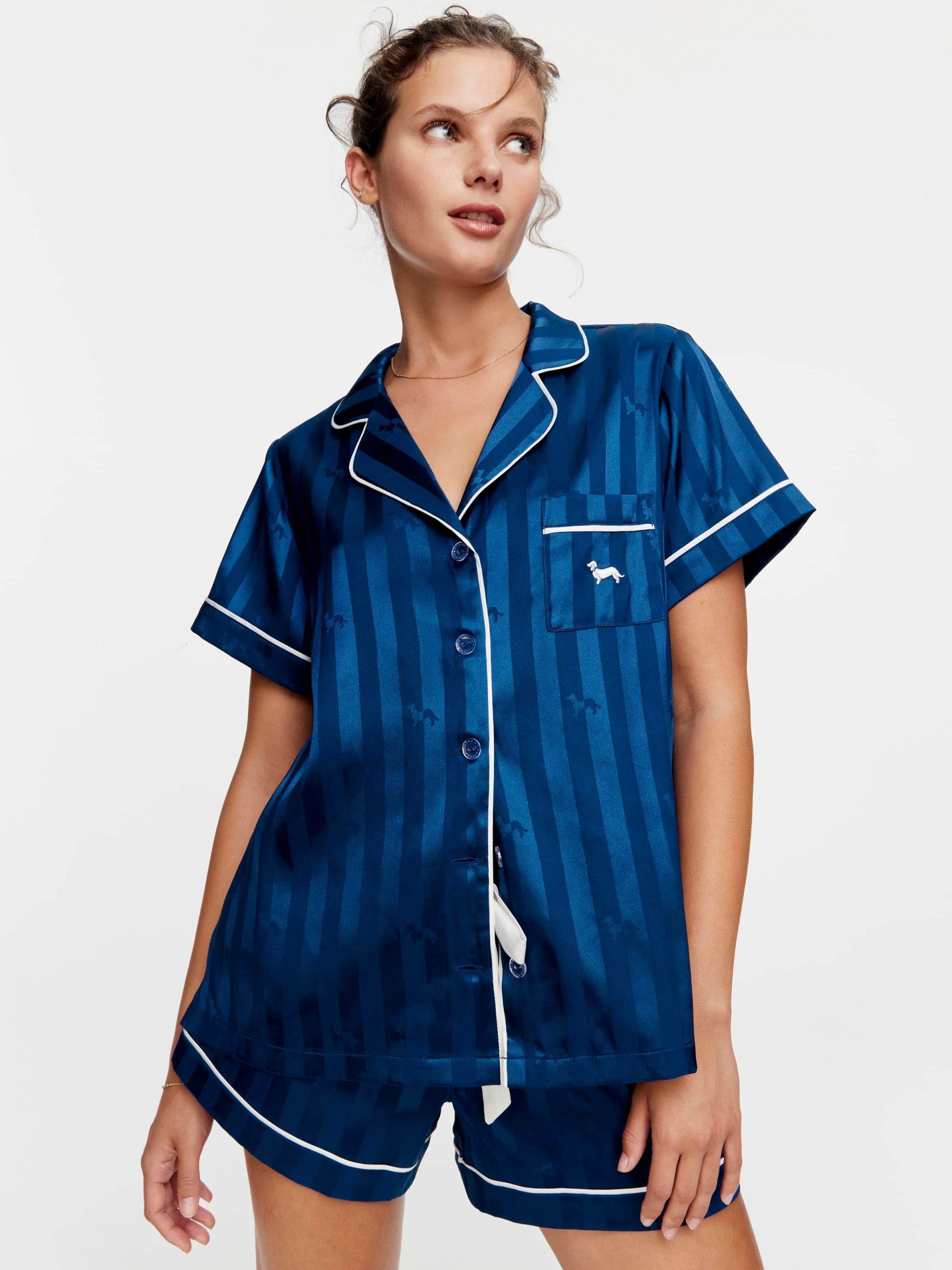 Navy Penny Chic Satin Stripe Pj Set navy