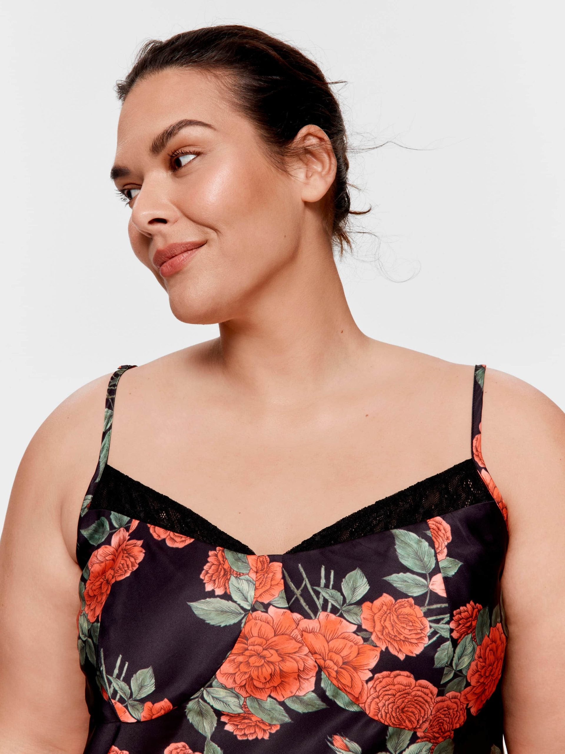 P.A. Plus Rose Lace Trim Satin Slip Nightie Multi