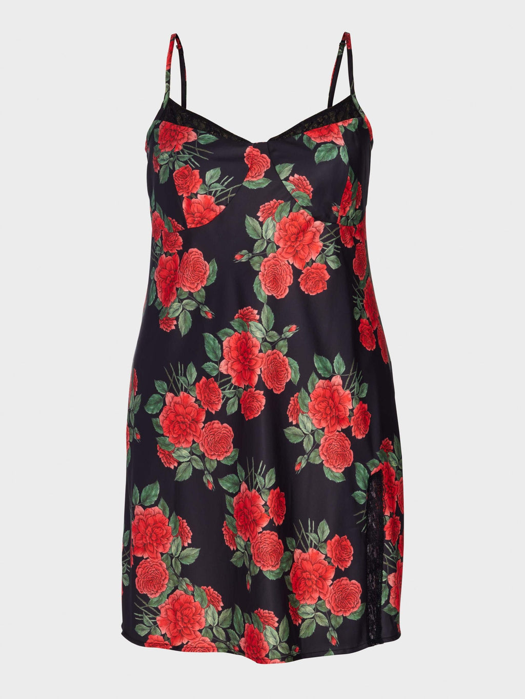 P.A. Plus Rose Lace Trim Satin Slip Nightie Multi