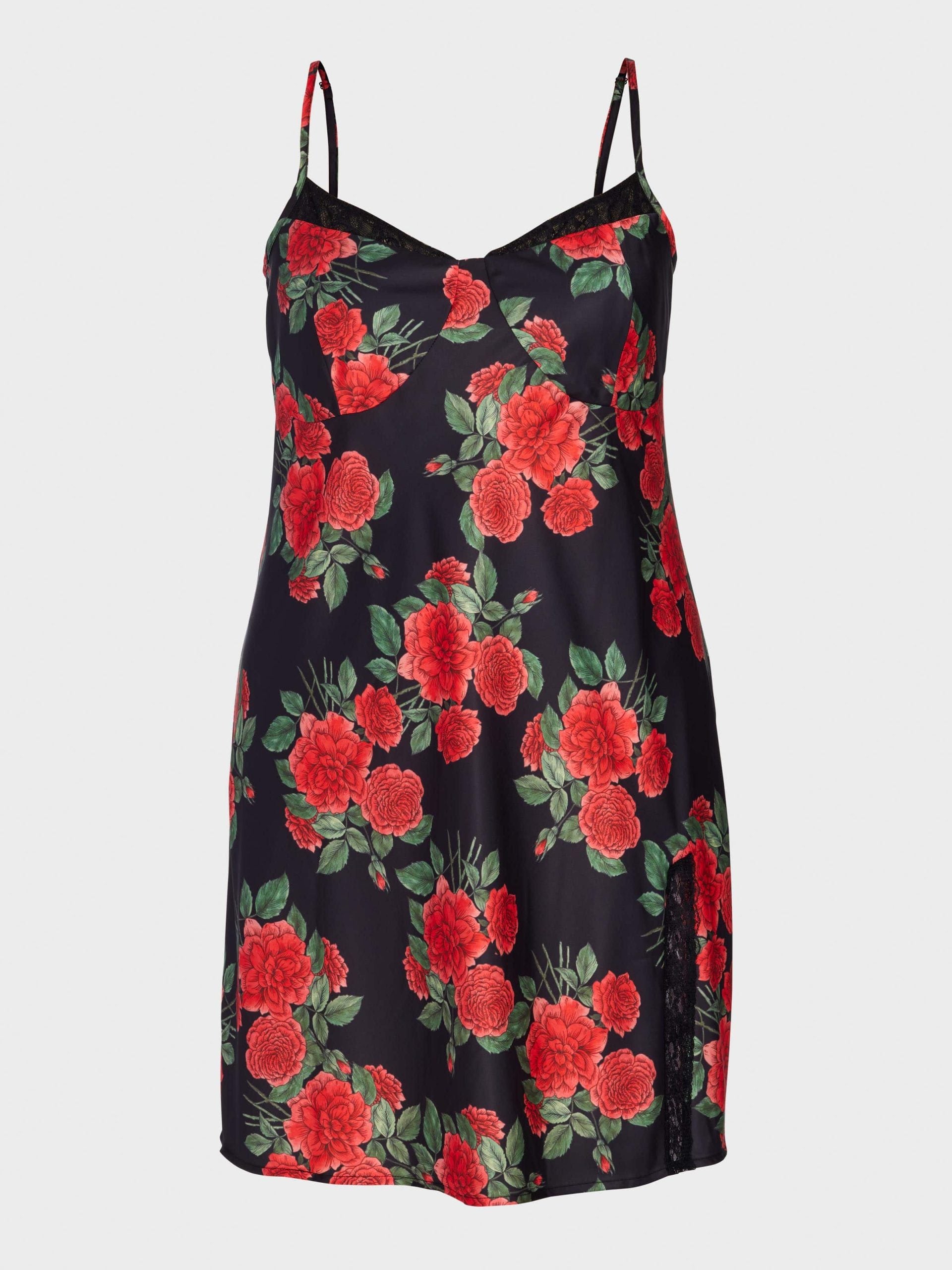 P.A. Plus Rose Lace Trim Satin Slip Nightie Multi