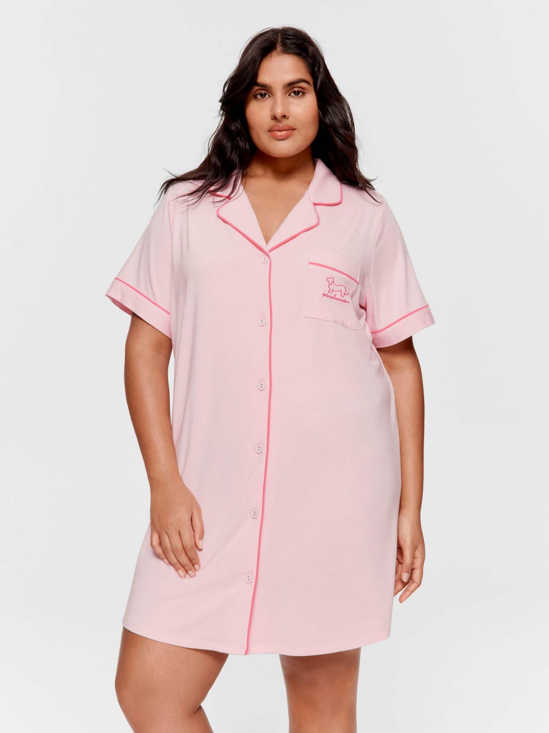 P.A. Plus Super Soft Pink Bamboo Knit Short Sleeve Nightshirt Pink