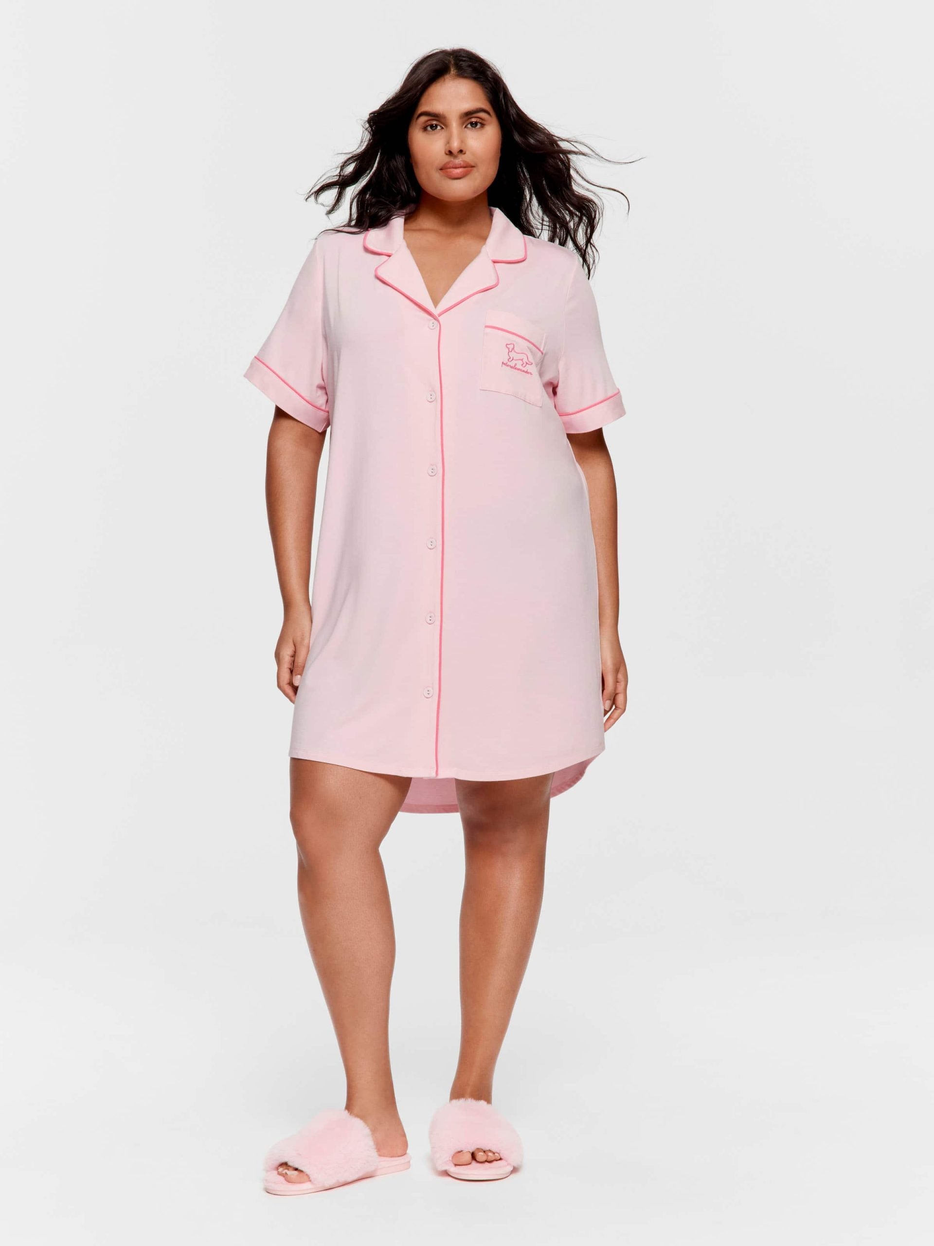 P.A. Plus Super Soft Pink Bamboo Knit Short Sleeve Nightshirt Pink