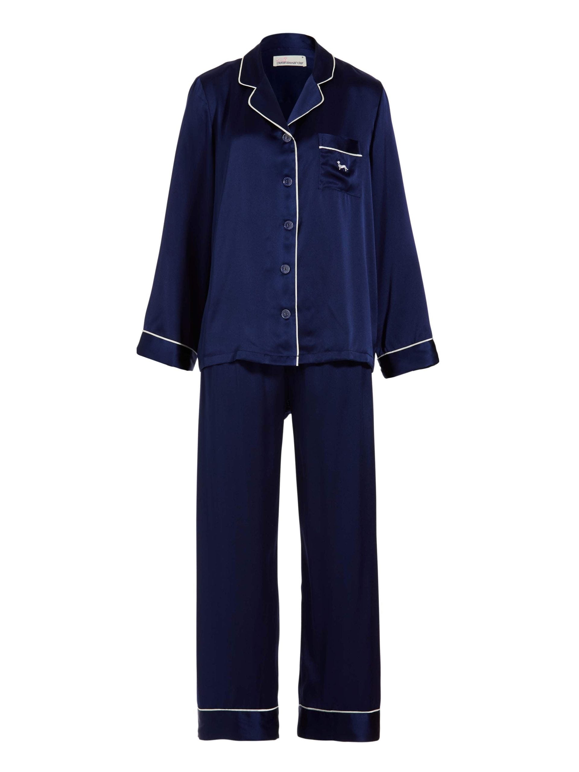 Navy Mulberry Silk Pj Set With Eye Mask navy
