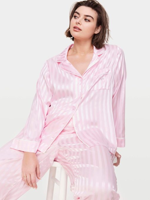P.A. Plus Long Pink Chic Stripe Pj Set Pink