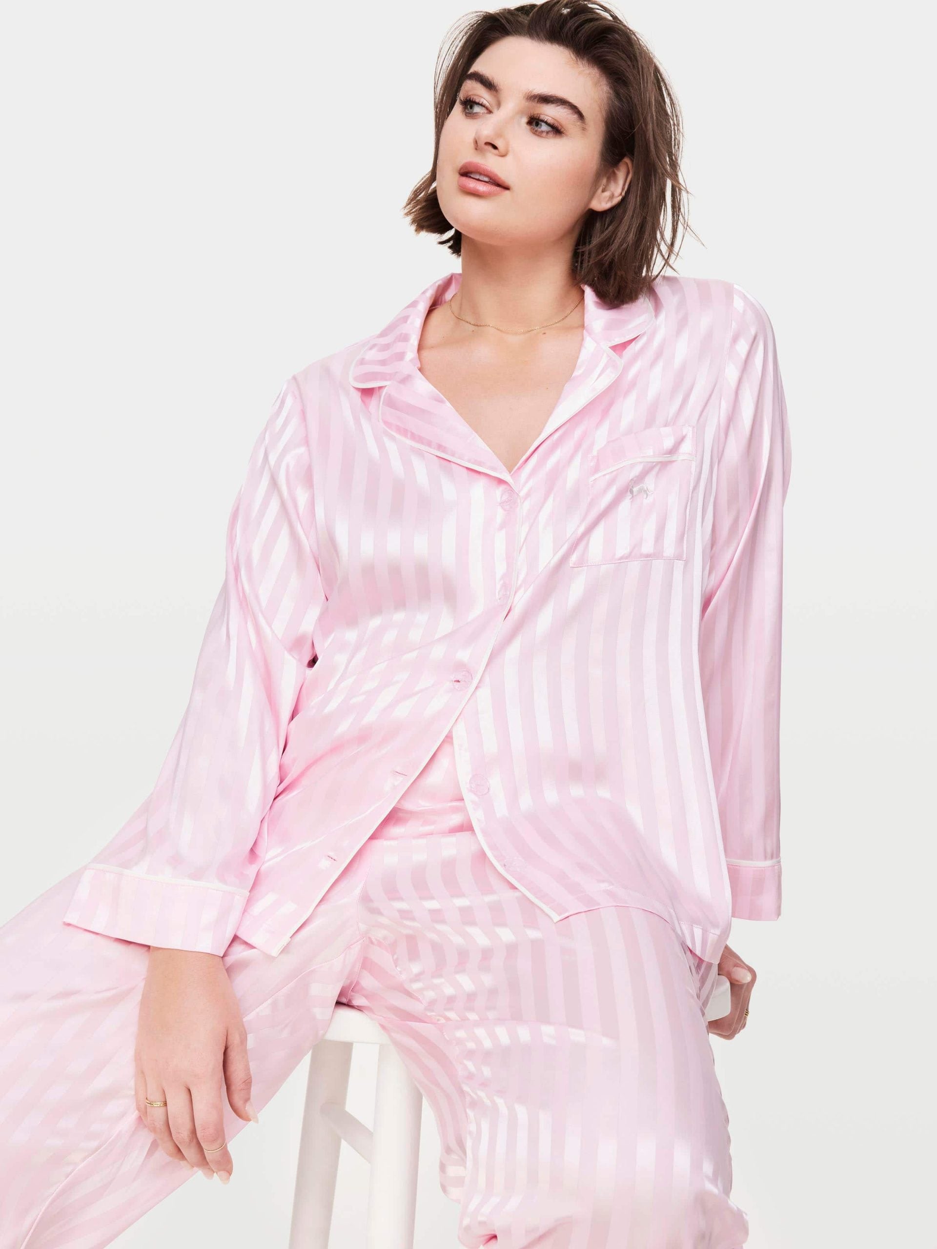 P.A. Plus Long Pink Chic Stripe Pj Set Pink
