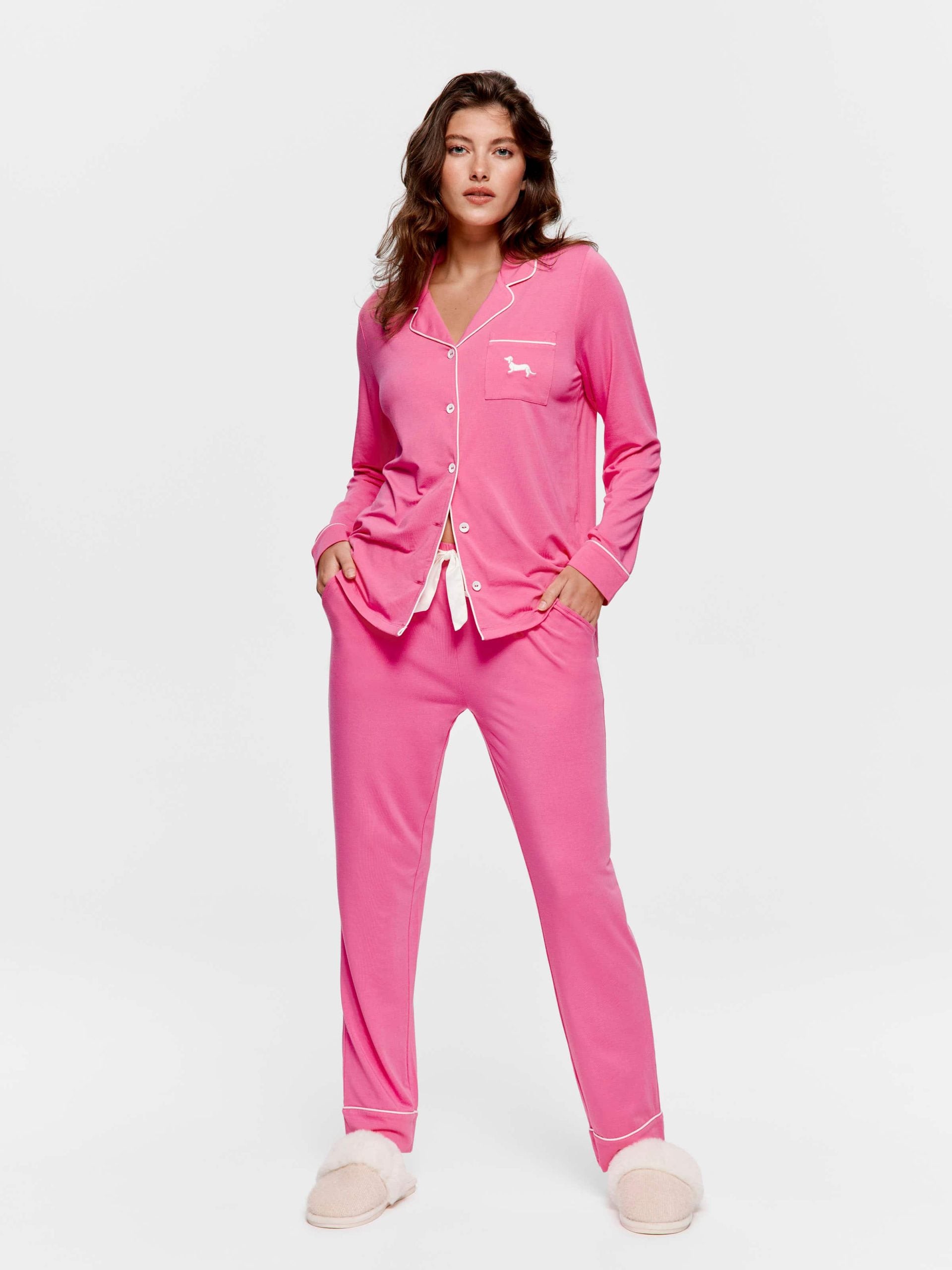 Hot Pink Bamboo Jersey Long Pj Set pink