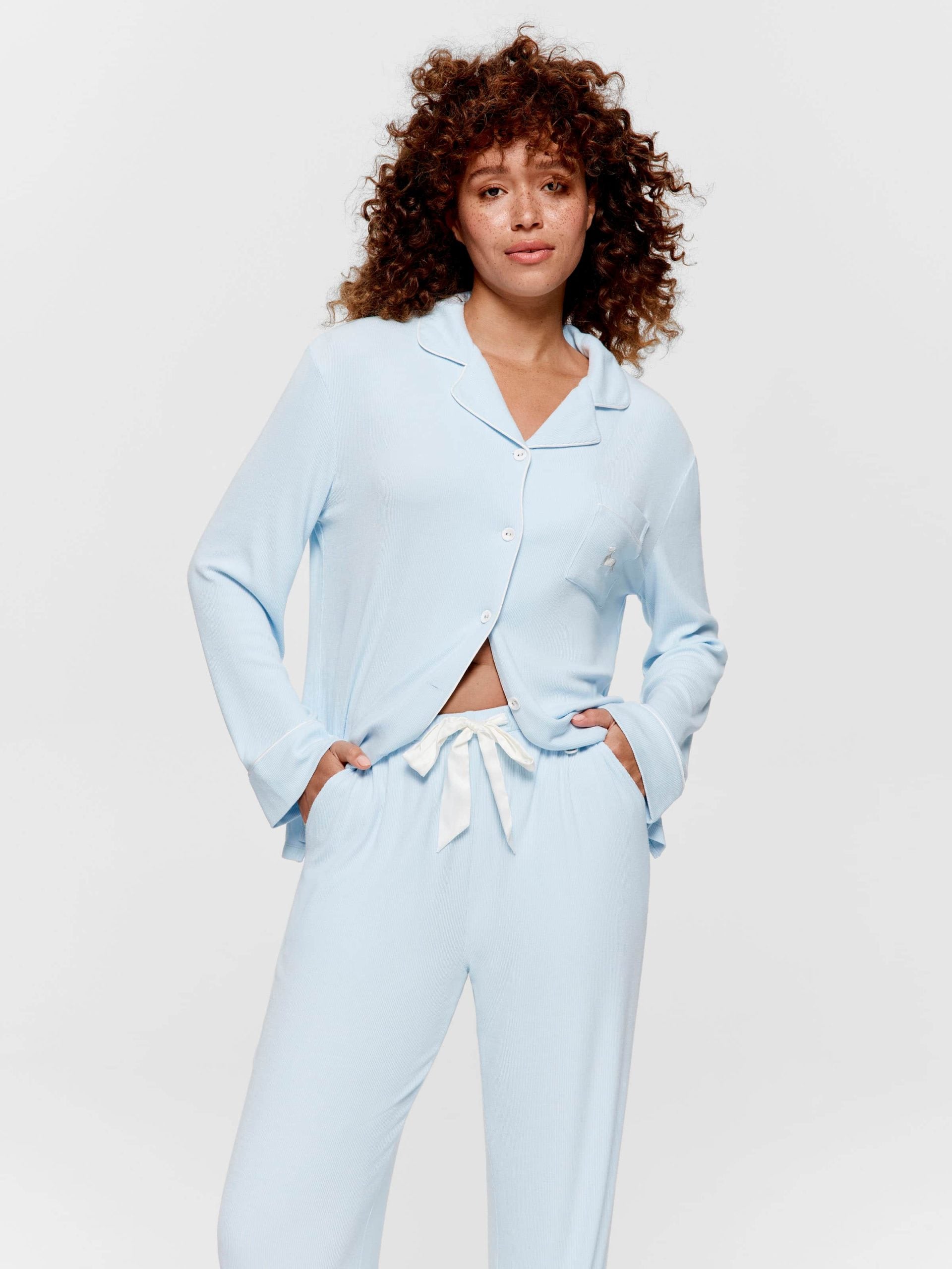 Blue Bamboo Rib Long Pj Set paleblue