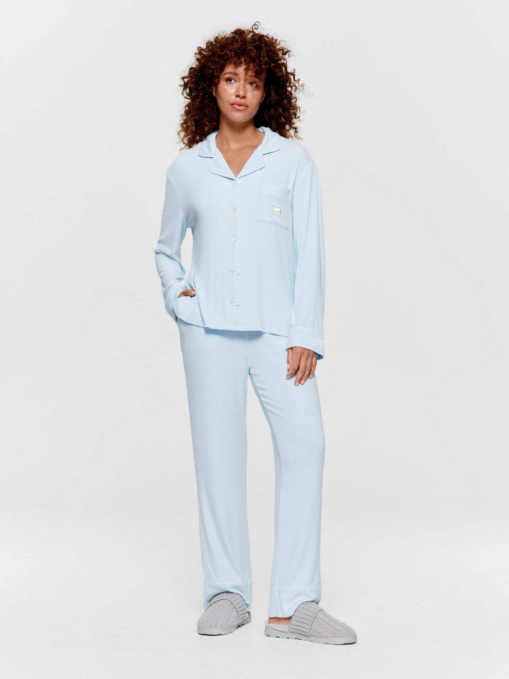 Blue Bamboo Rib Long Pj Set paleblue