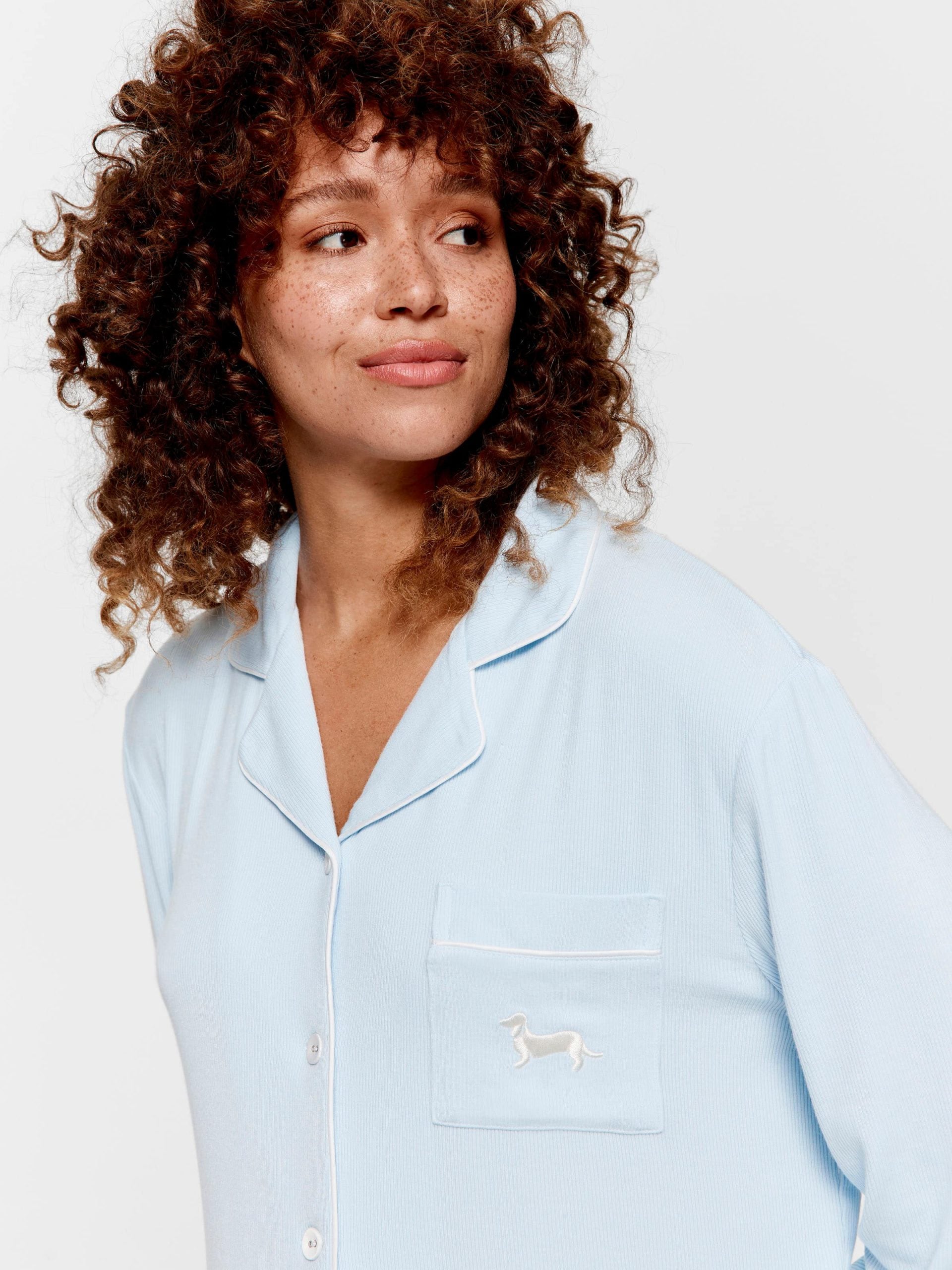 Blue Bamboo Rib Long Pj Set paleblue