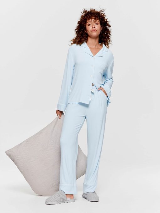 Blue Bamboo Rib Long Pj Set paleblue