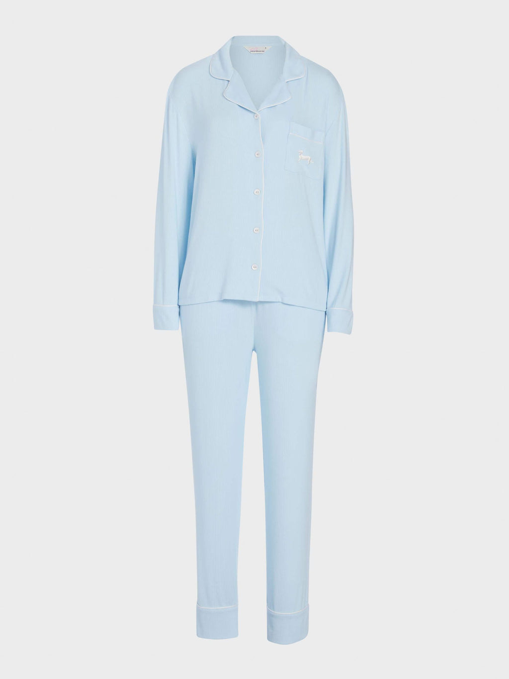 Blue Bamboo Rib Long Pj Set paleblue