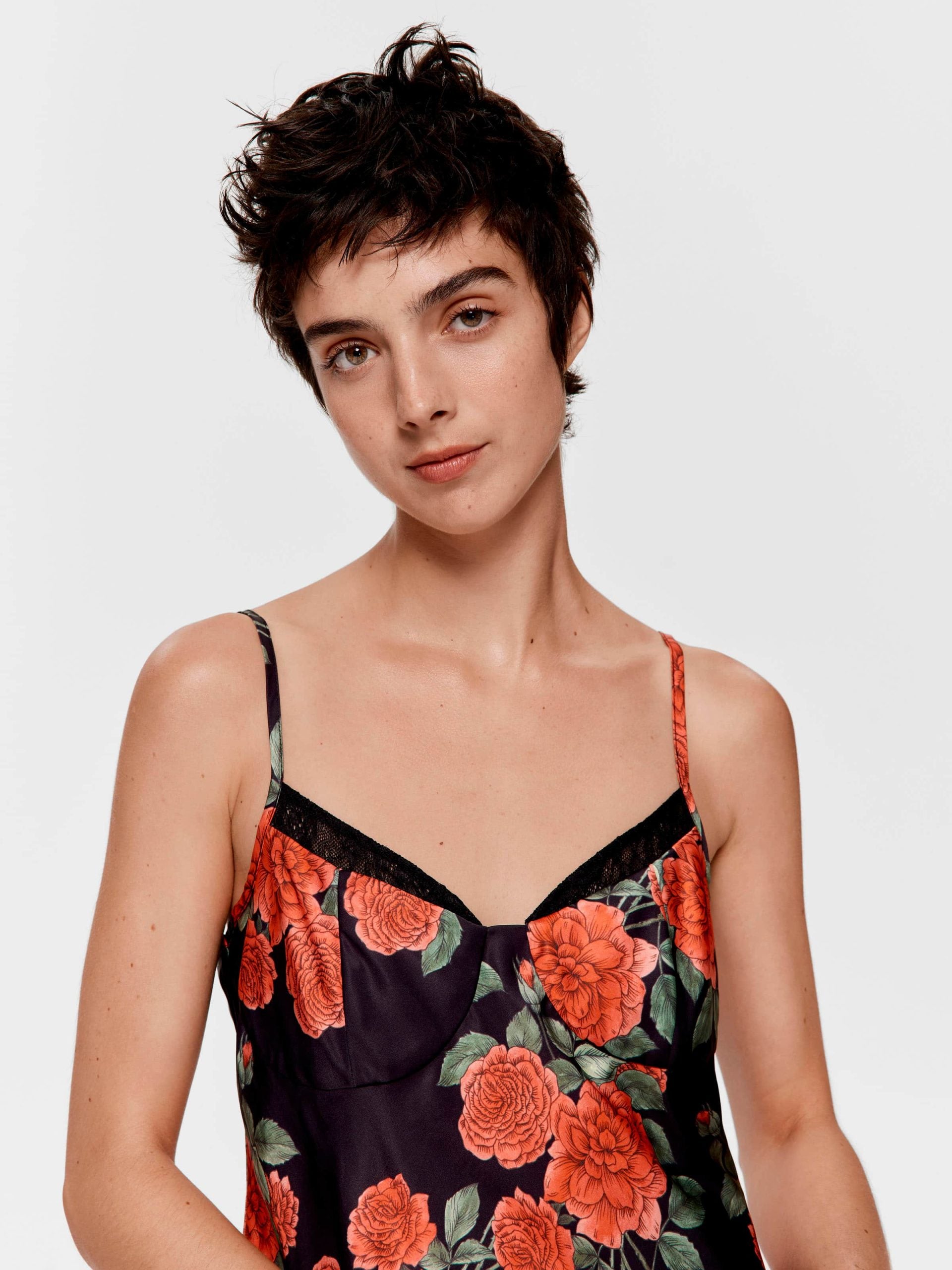 Rose Lace Trim Satin Slip Nightie Multi