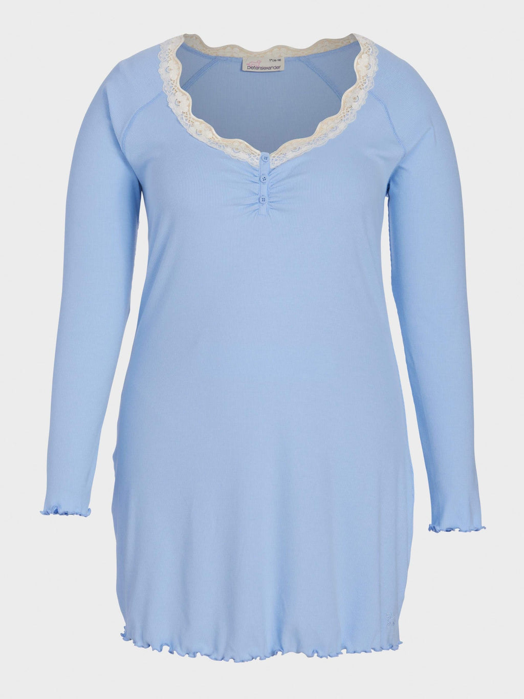 P.A. Plus Bamboo Rib Long Sleeve Lace Trim Nightie Blue