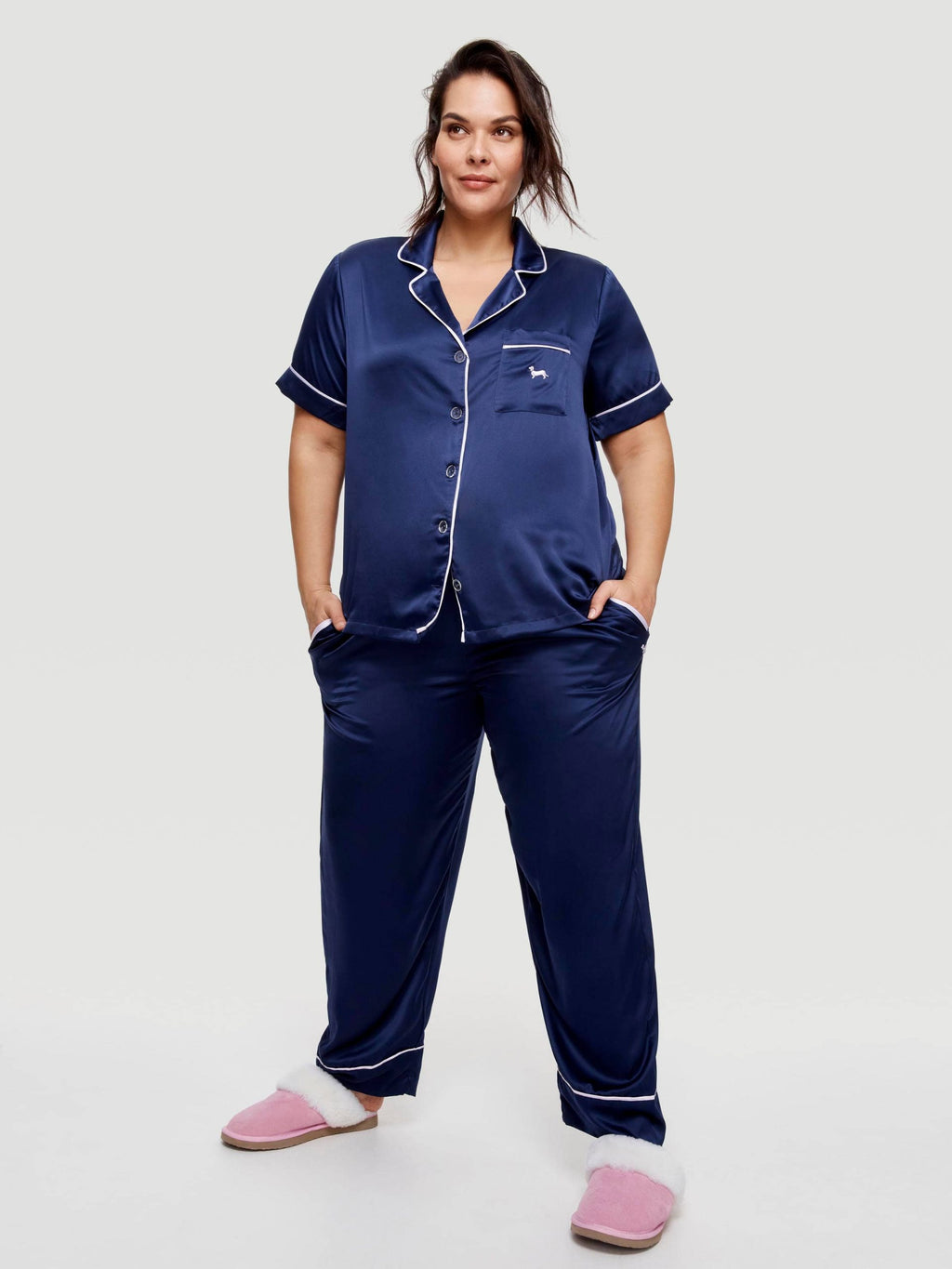P.A. Plus Navy Tux Luxe Satin Short Sleeve Shirt Navy