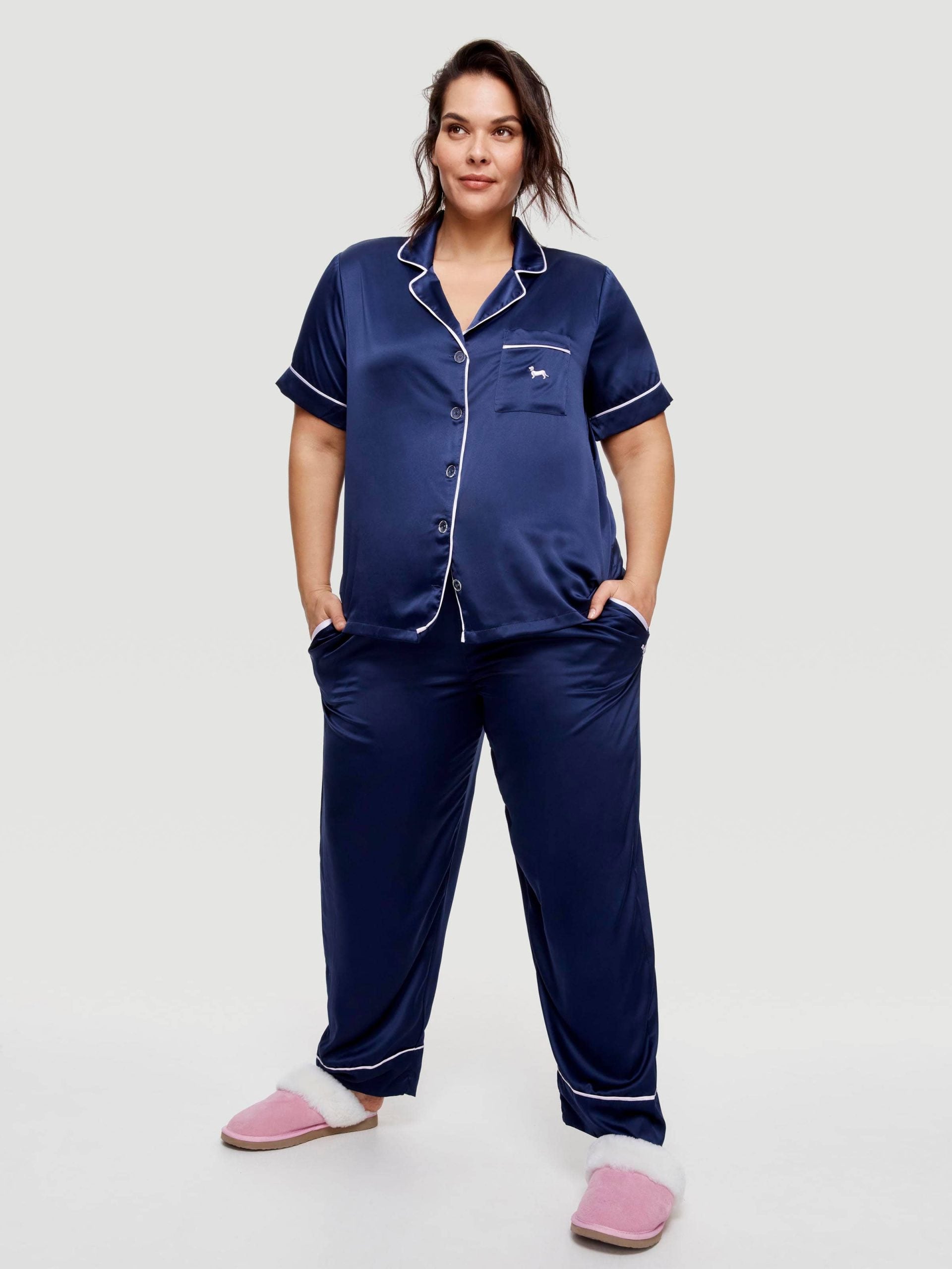 P.A. Plus Navy Tux Luxe Satin Short Sleeve Shirt Navy