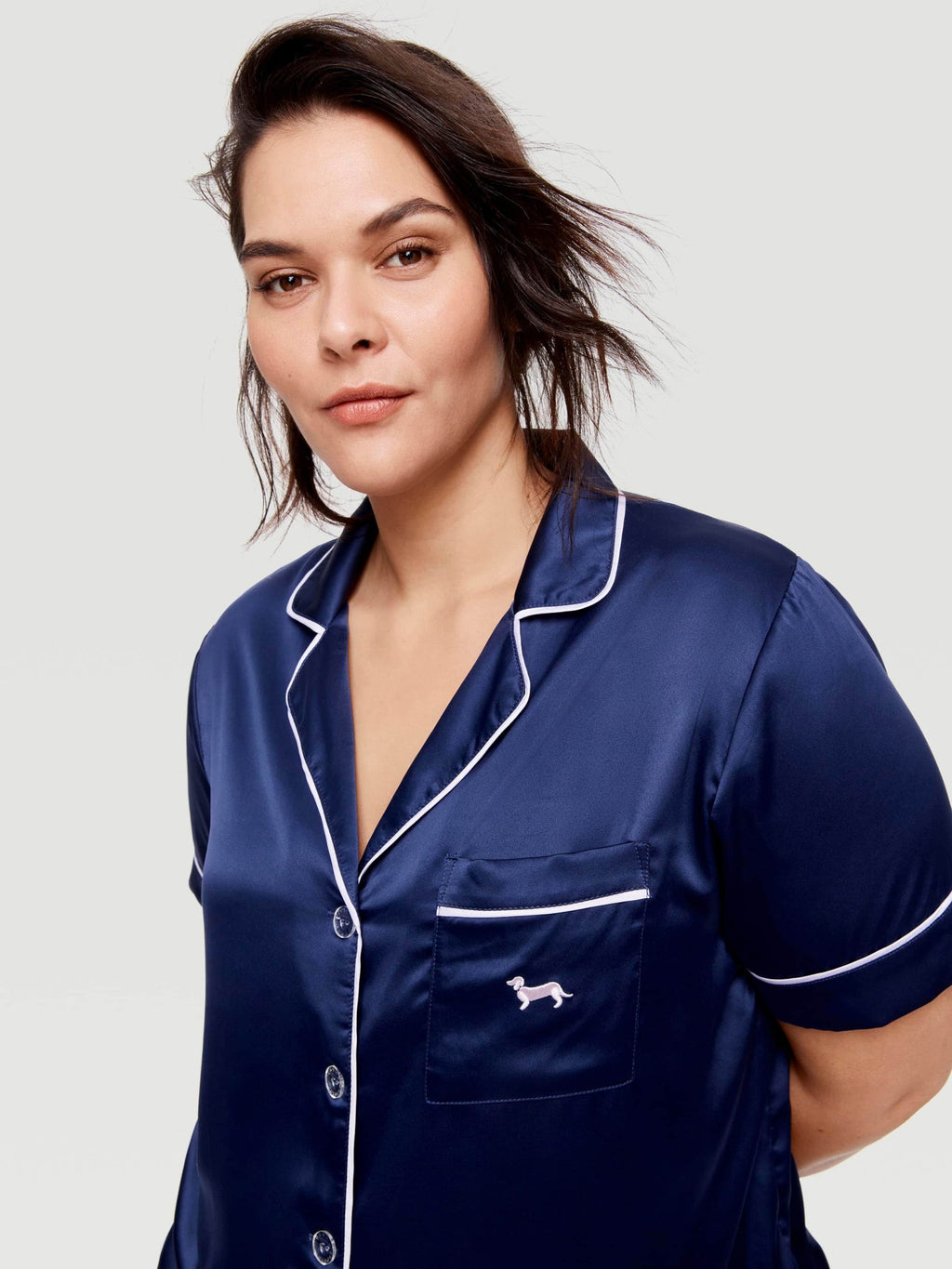 P.A. Plus Navy Tux Luxe Satin Short Sleeve Shirt Navy