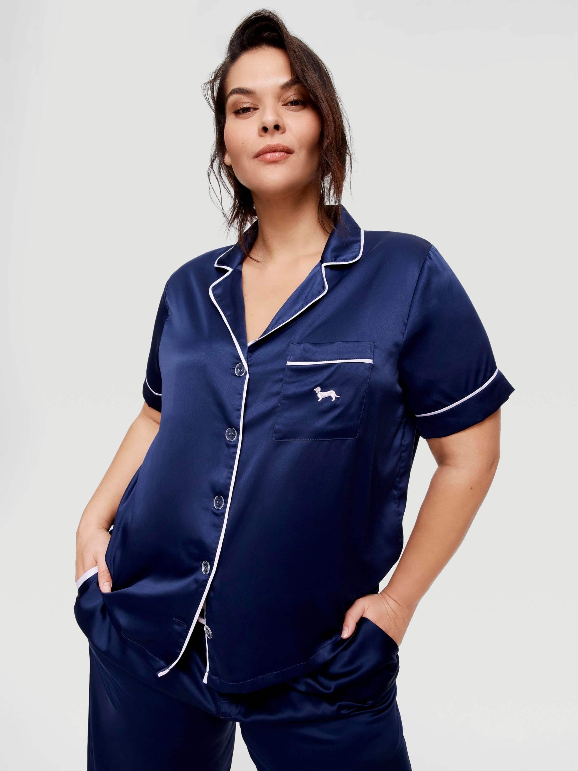 P.A. Plus Navy Tux Luxe Satin Short Sleeve Shirt Navy