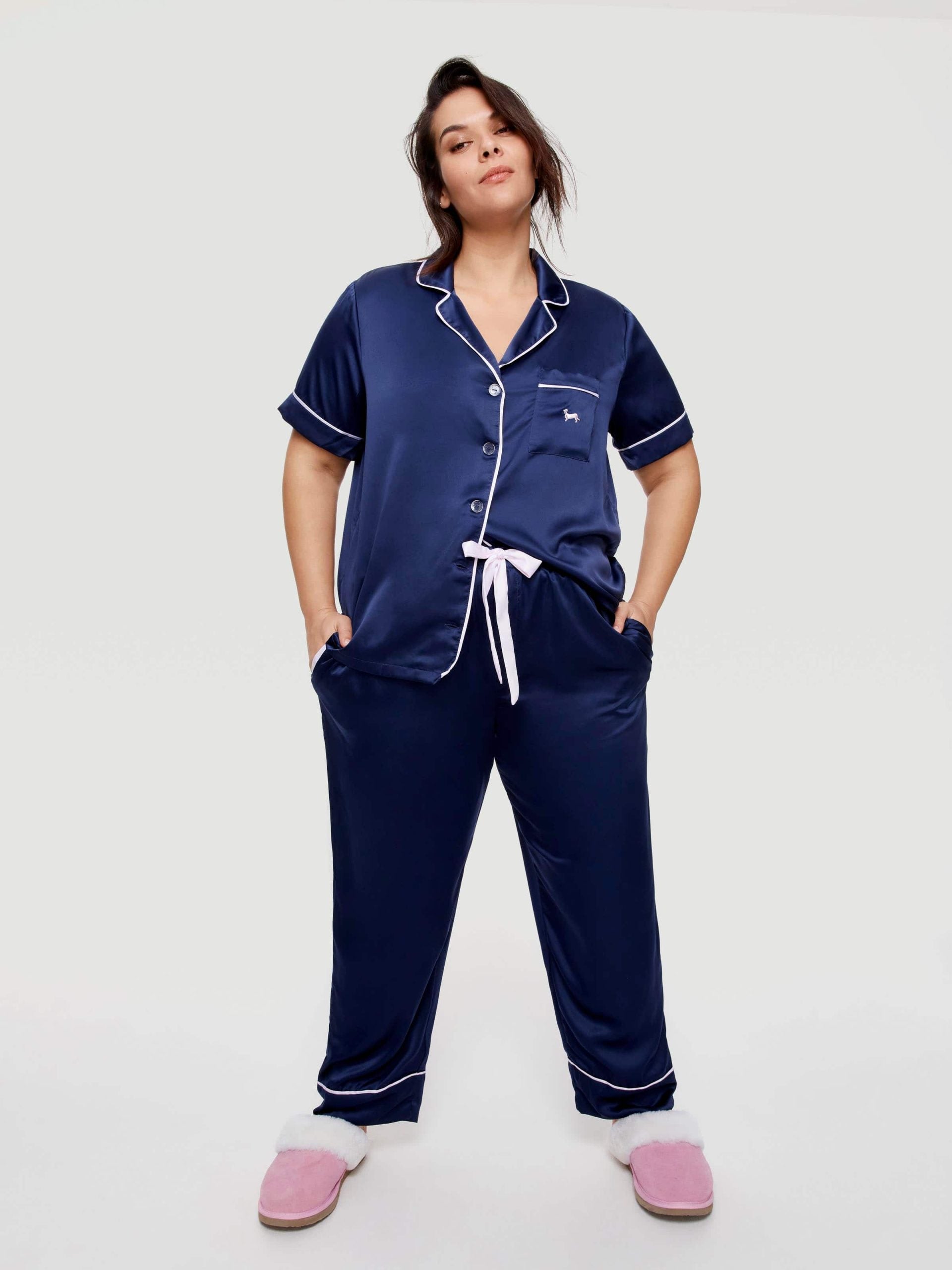 P.A. Plus Navy Tux Luxe Satin Pj Pant Navy