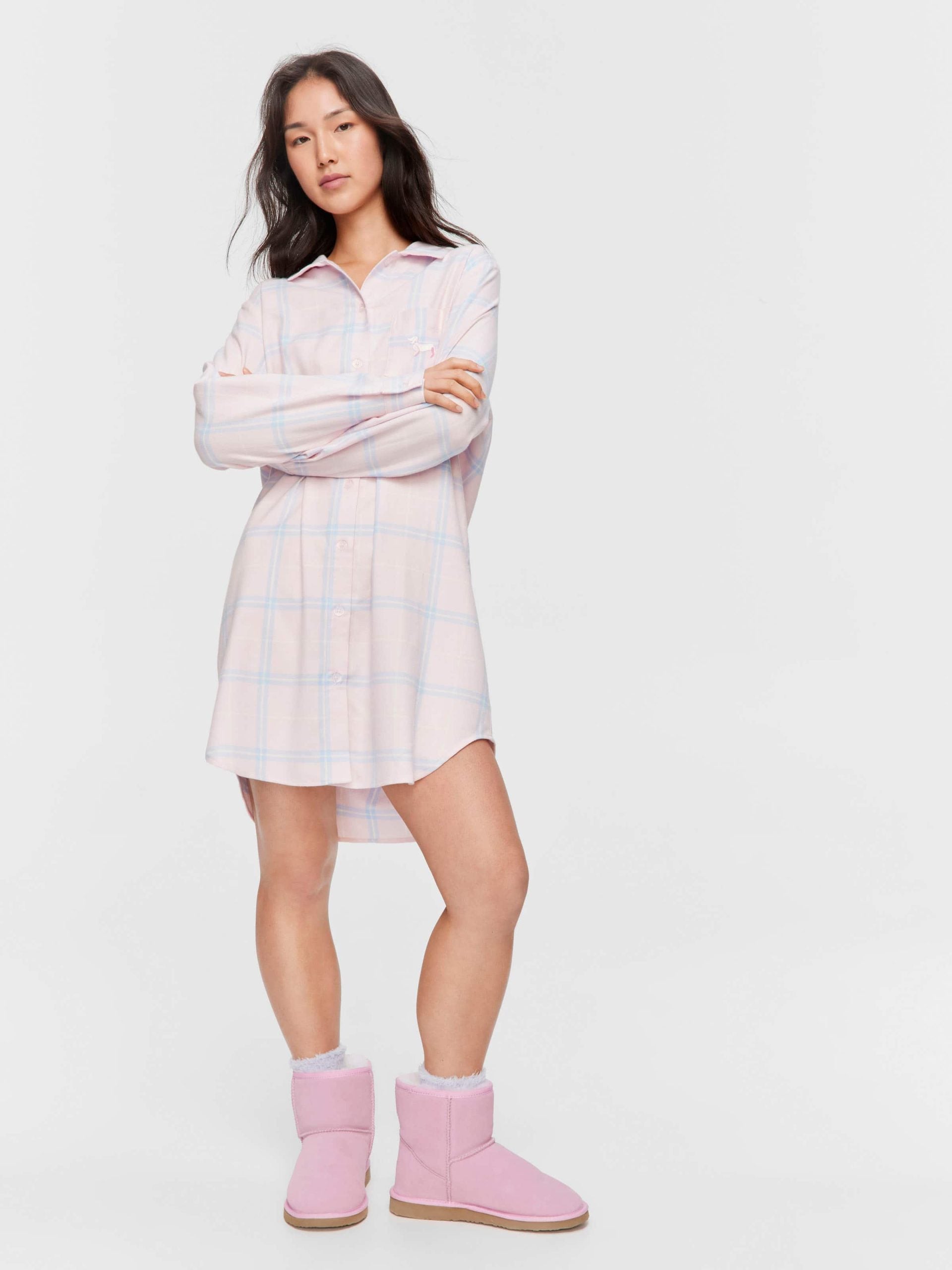 Pink Check Flannelette Nightshirt multi