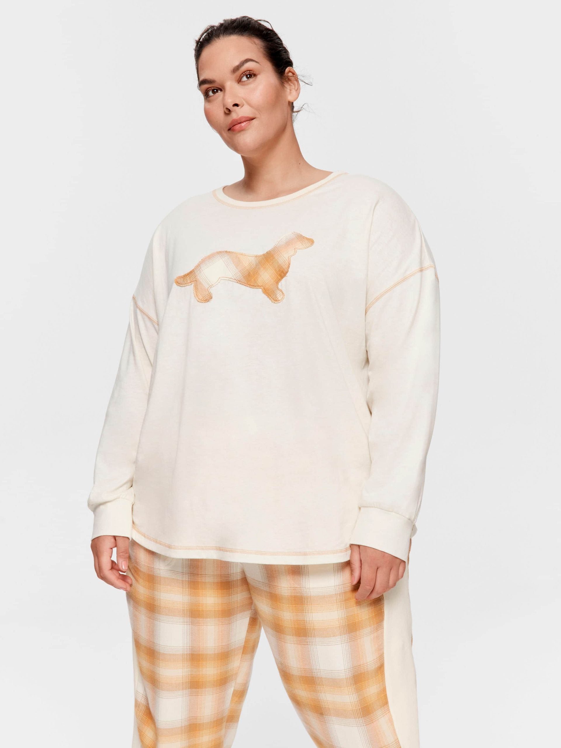 P.A. Plus Contrast Penny Oversized Long Sleeve Top Oatmeal