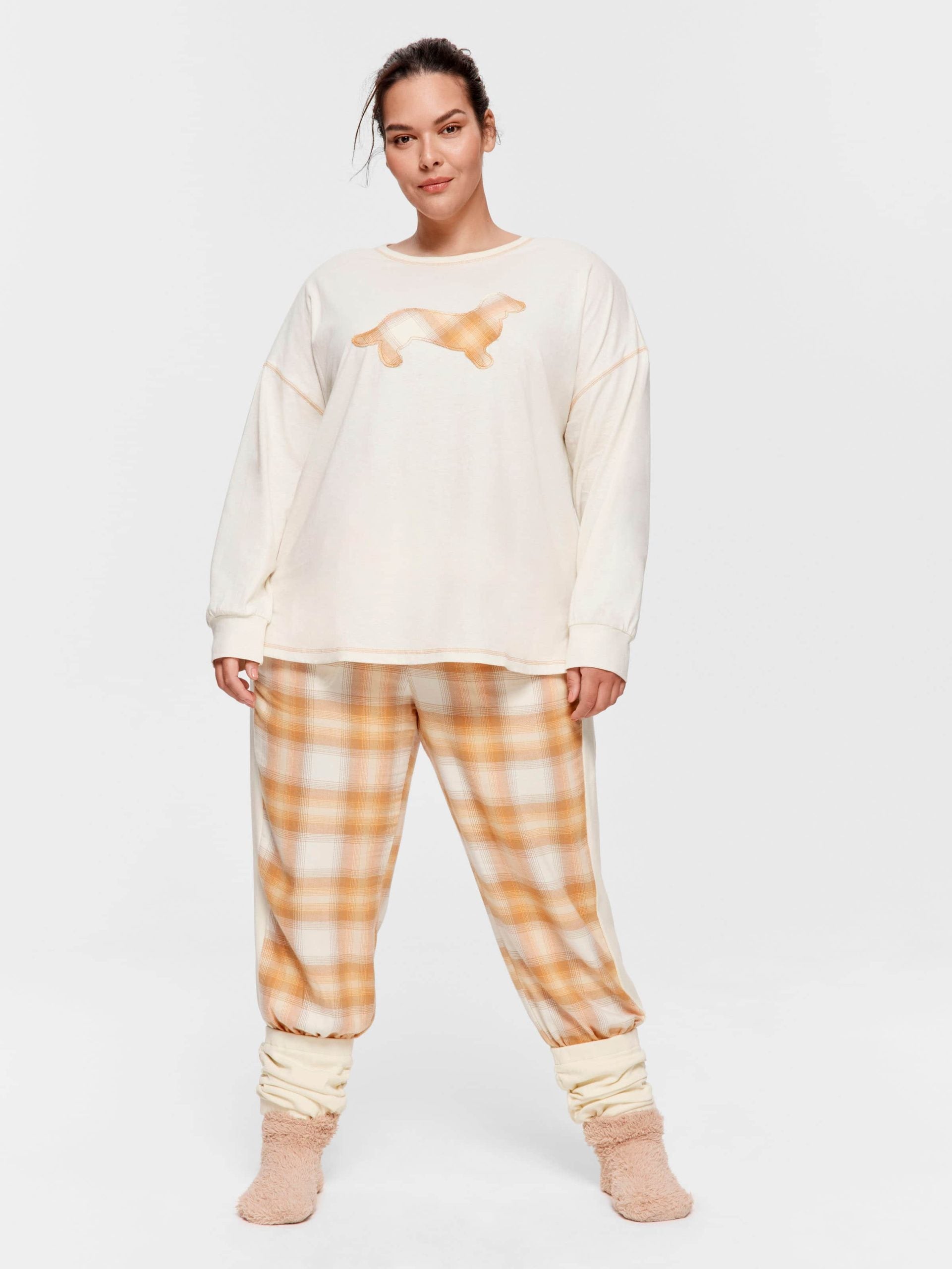 P.A. Plus Contrast Penny Oversized Long Sleeve Top Oatmeal