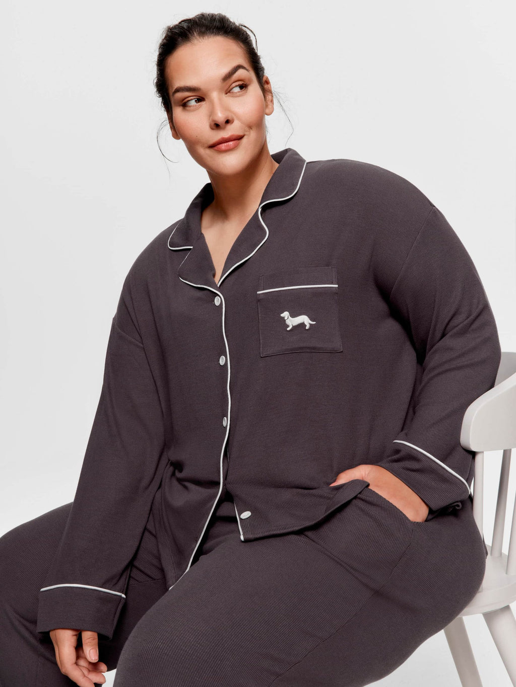 P.A. Plus Charcoal Bamboo Rib Long Pj Set Charcoal