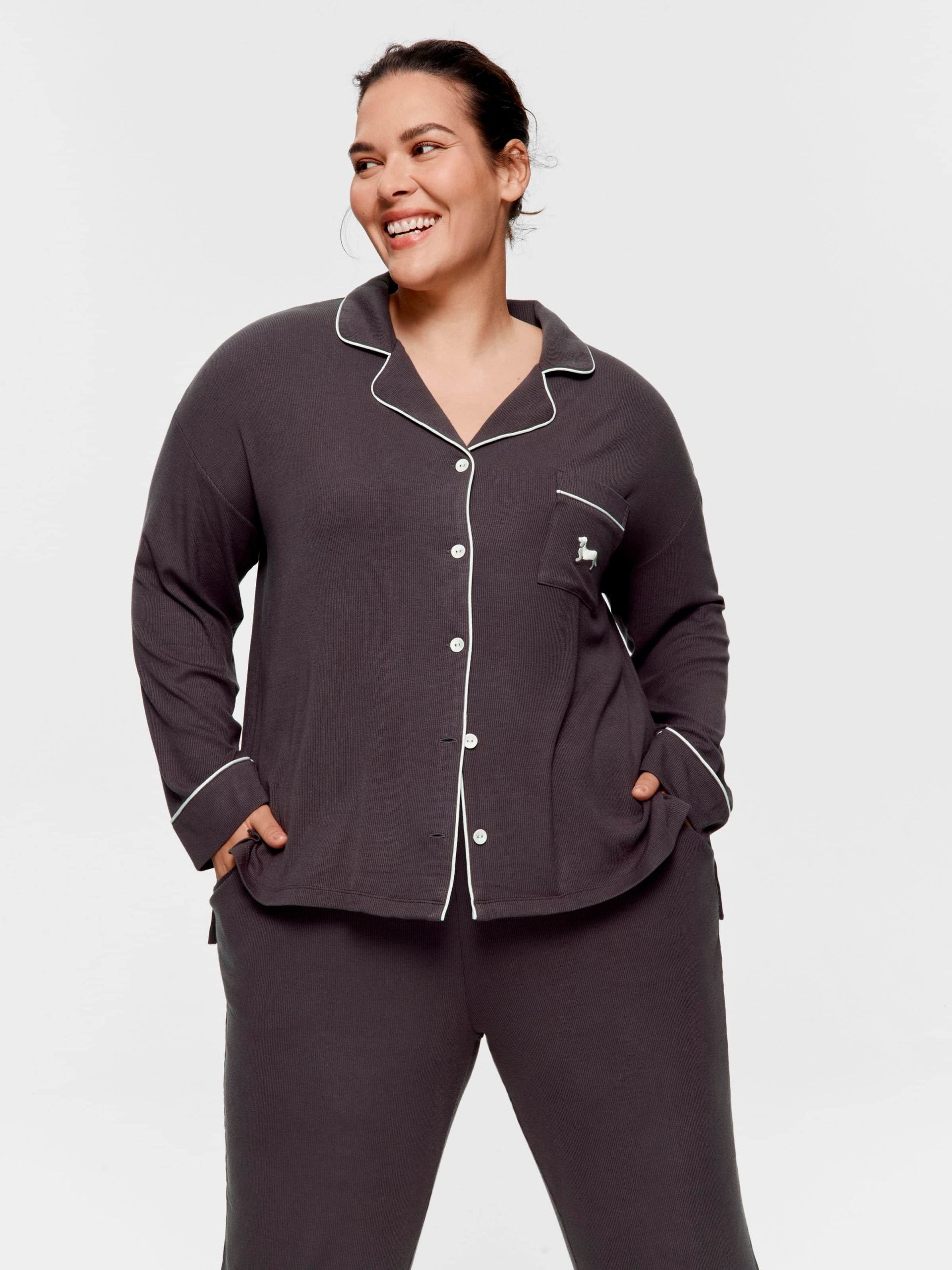 P.A. Plus Charcoal Bamboo Rib Long Pj Set Charcoal