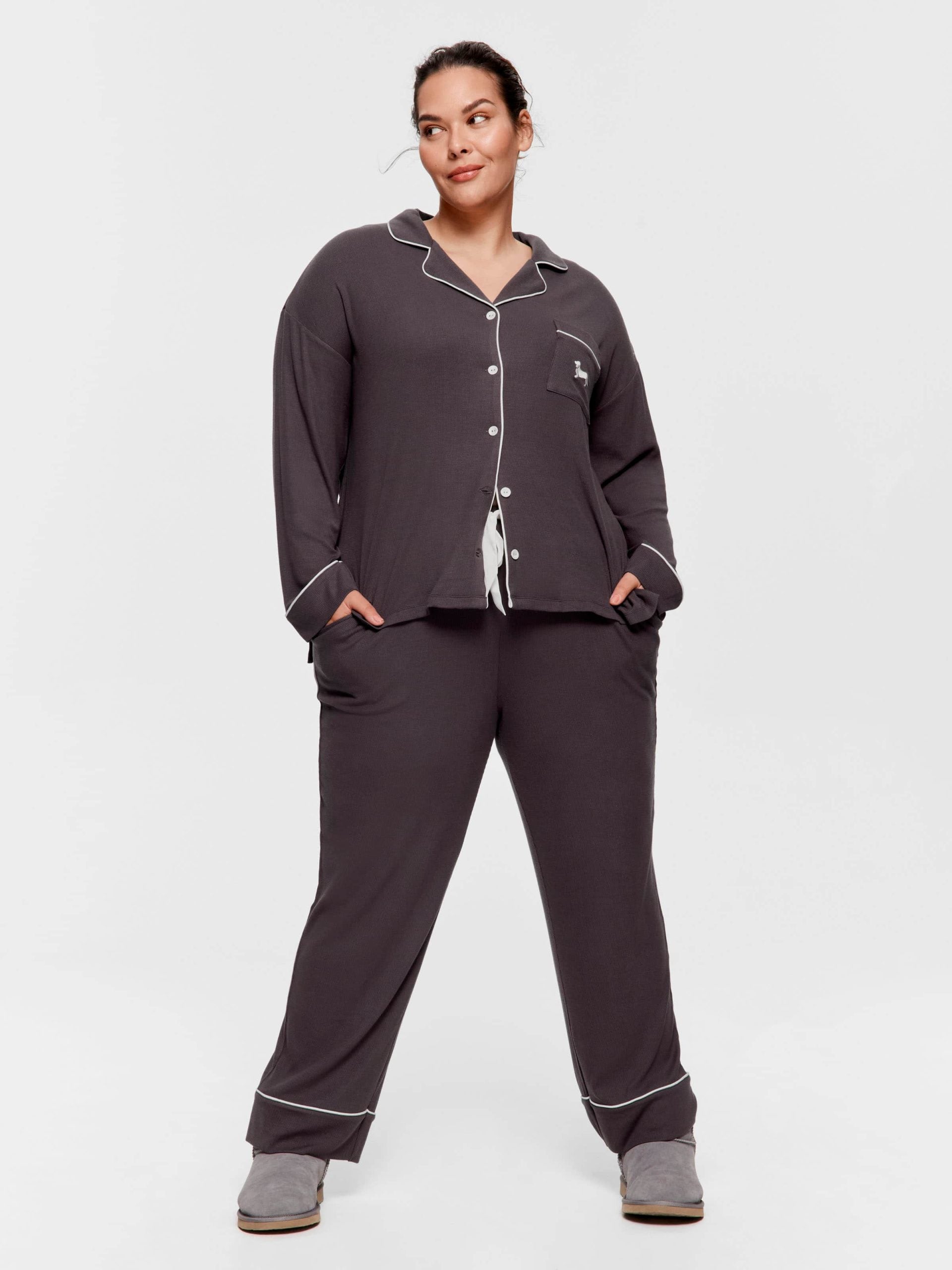 P.A. Plus Charcoal Bamboo Rib Long Pj Set Charcoal