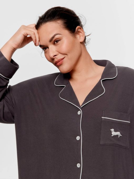 P.A. Plus Charcoal Bamboo Rib Long Pj Set Charcoal