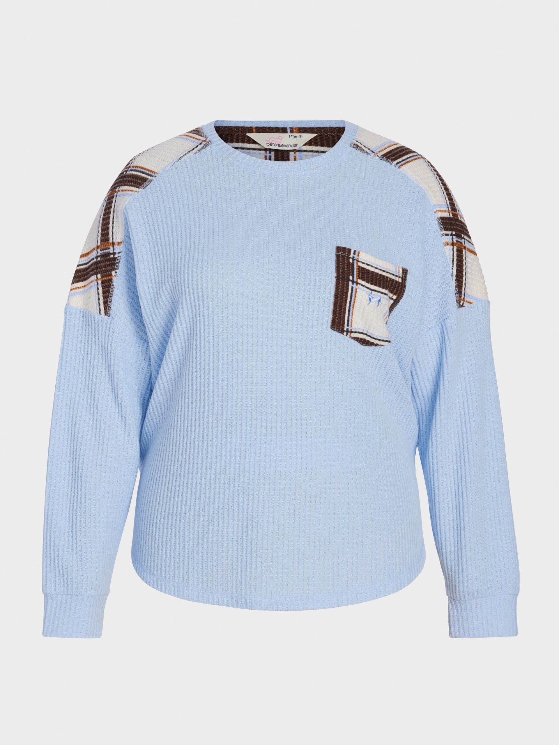 P.A. Plus Brushed Waffle Check Oversized Long Sleeve Top Blue