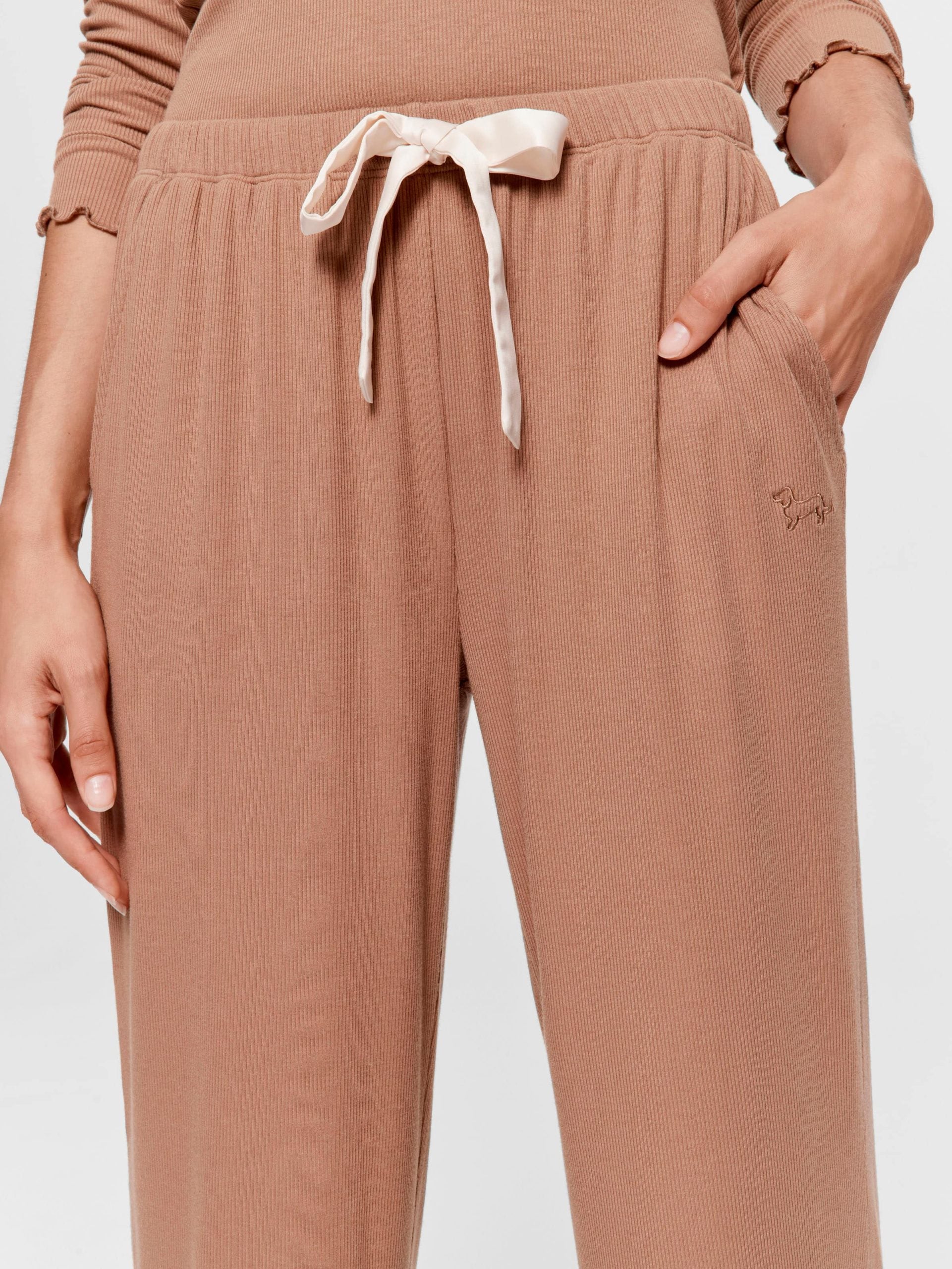 Brown Bamboo Rib Straight Leg Pj Pant Brown